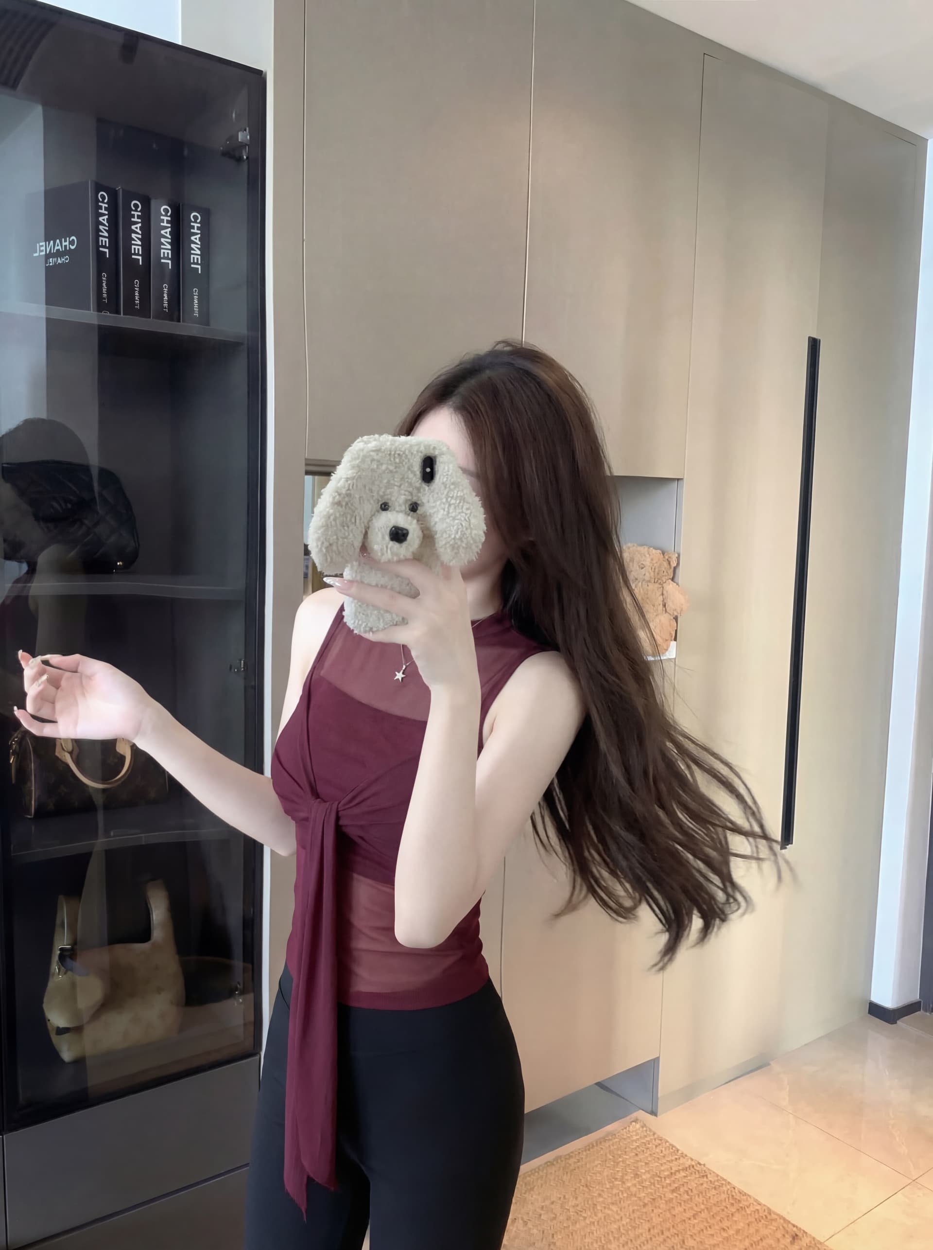실사 정가 핫걸 망사 패치워크 라운드 넥 민소매 조끼 슬림해 보이는 벨트 가슴 패드 의류 상세 이미지 13