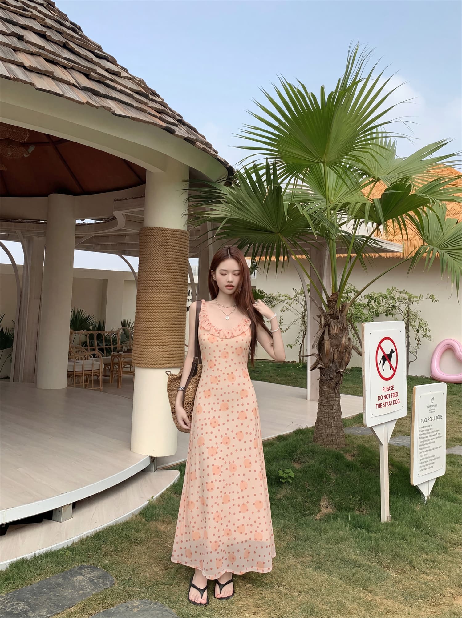 실사 정가 주황색 소다 도파민 비스듬한 자르다 프릴 슬립 여성 드레스 디자인 센스 작은 대중 치마 상세 이미지 1