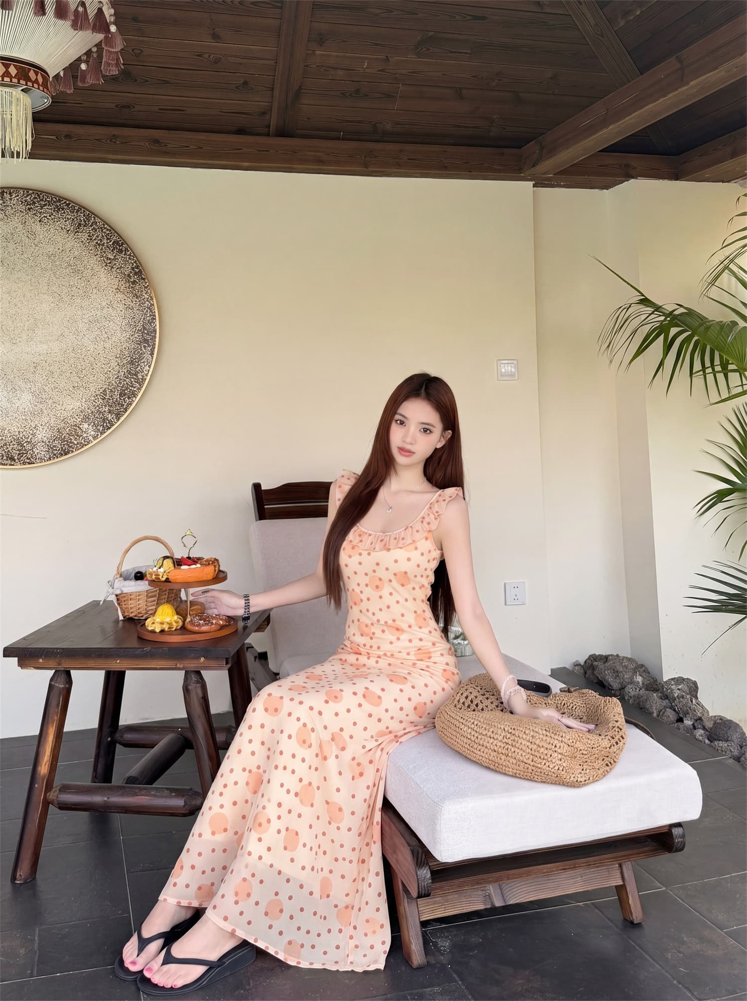 실사 정가 주황색 소다 도파민 비스듬한 자르다 프릴 슬립 여성 드레스 디자인 센스 작은 대중 치마 상세 이미지 12
