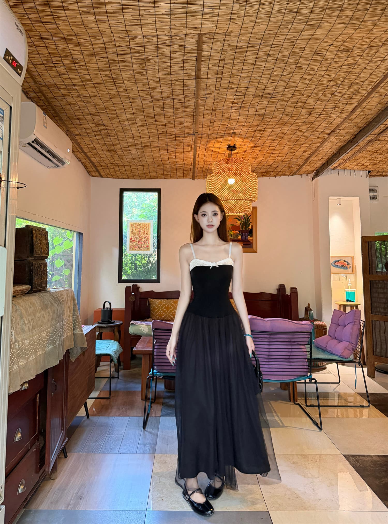 실사 정가 검정색 여성 드레스 프랑스식 천 골드 miu 부서 착용 가져 가라. 품격 망사 드레스 조끼 상세 이미지 19