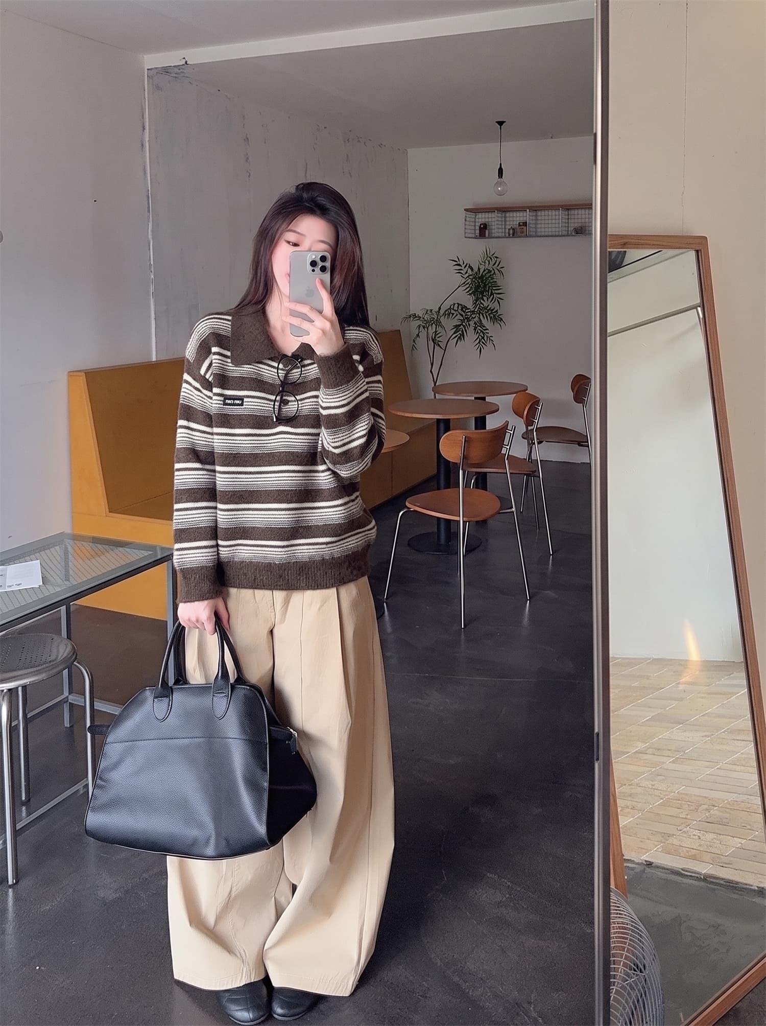정가 이른 가을 폴로 칼라 스트라이프 레트로 아메리칸 품격 니트 스웨터 긴팔 스웨터 상세 이미지 5