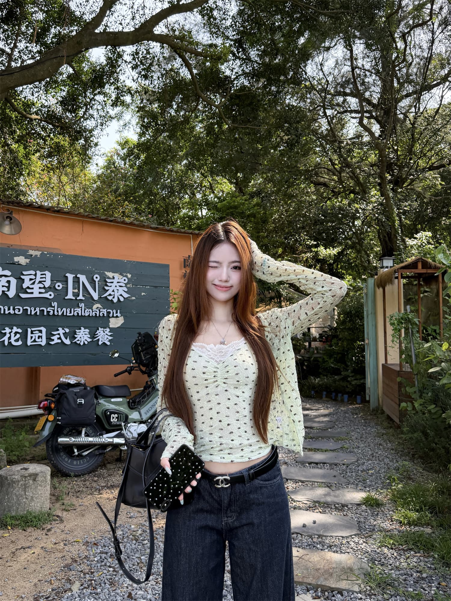 실사 정가 한 부서 핫걸 도트 무늬 프린트 오픈 가디건 레이스 슬립 몸매 가꾸기 슬림해 보이는 투피스 세트 상세 이미지 16