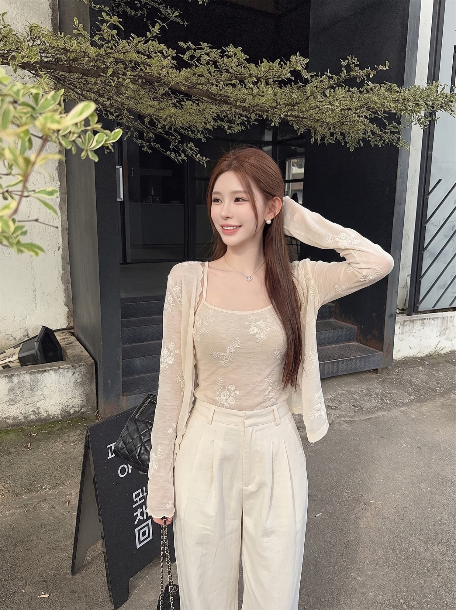 정가 부드러운 앨리스 부드러운 바람 품격 슬림해 보이는 오픈 가디건 슬립 세트 이미지 2