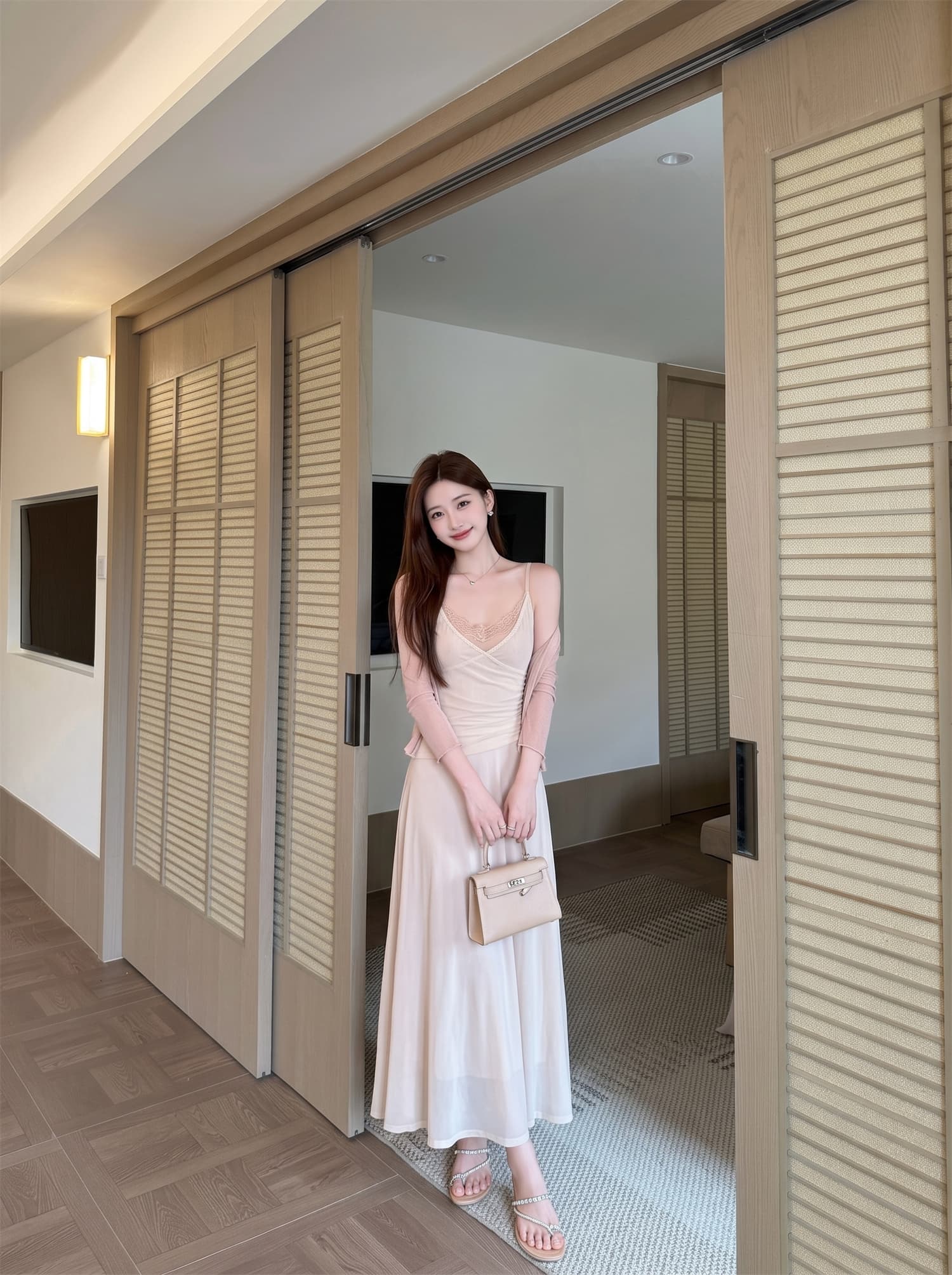 정가 순수한 욕망 부서 레이스 조각 슬립 드레스 한국 스타일 치마 롱 코트 한 마디 품격 롱 스커트 투피스 세트 상세 이미지 1