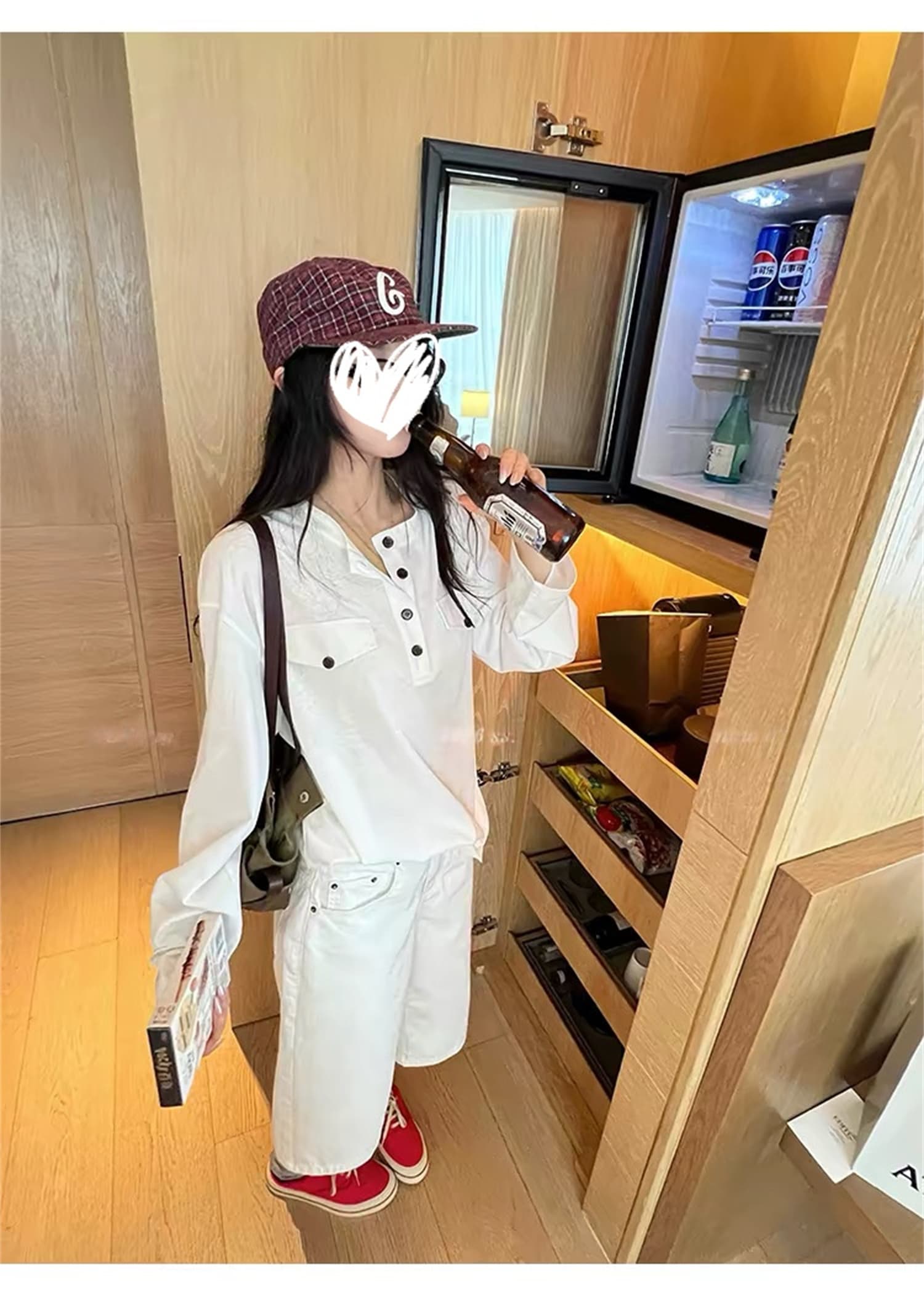 인터넷 그림 정가 xianhuo 장기 지배 느슨함 헨리 셔츠 전체 펜 부드러운 피부 몸 센스 긴팔 티셔츠 상세 이미지 4