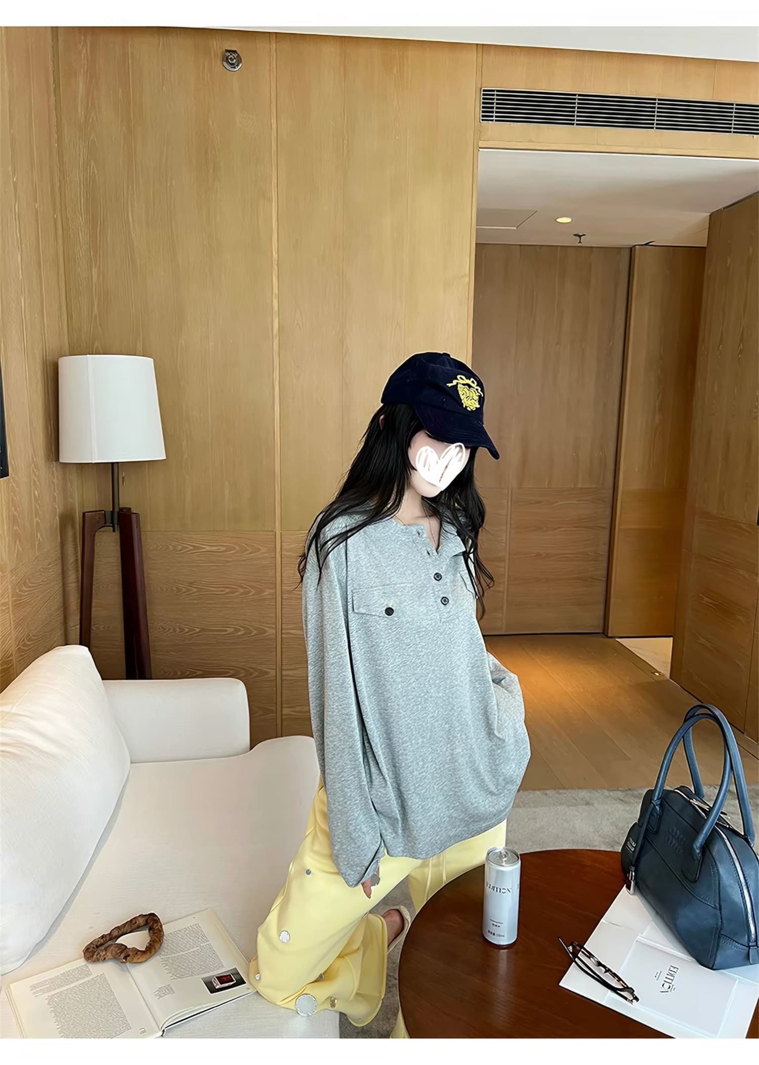 인터넷 그림 정가 xianhuo 장기 지배 느슨함 헨리 셔츠 전체 펜 부드러운 피부 몸 센스 긴팔 티셔츠 상세 이미지 5