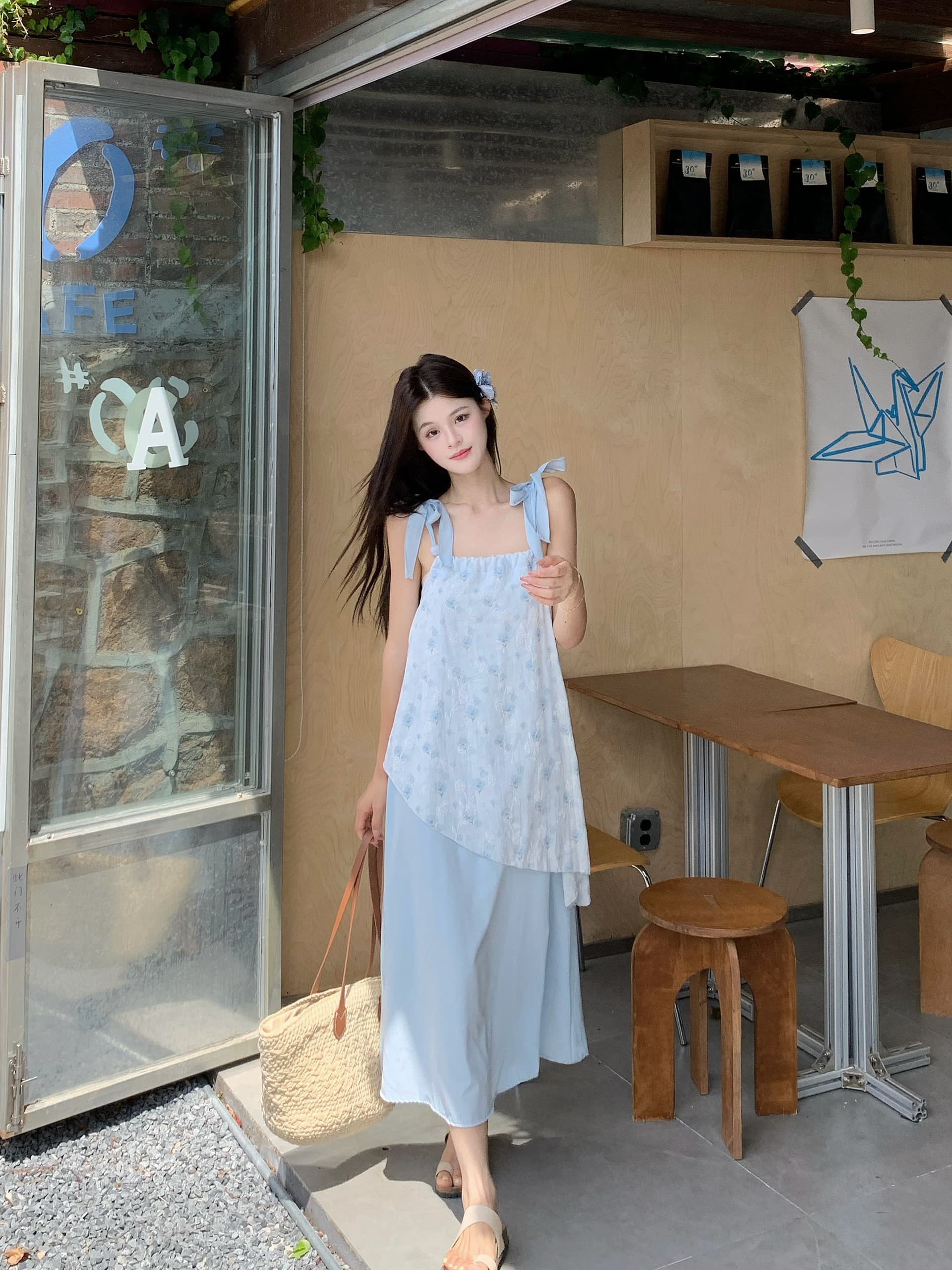 실사 해변가 휴가 꽃무늬 슬립 드레스 여성 여름 부드러운 바람 품격 불규칙 페이크 레이어드 슬림해 보이는 한 마디 치마 이미지 4