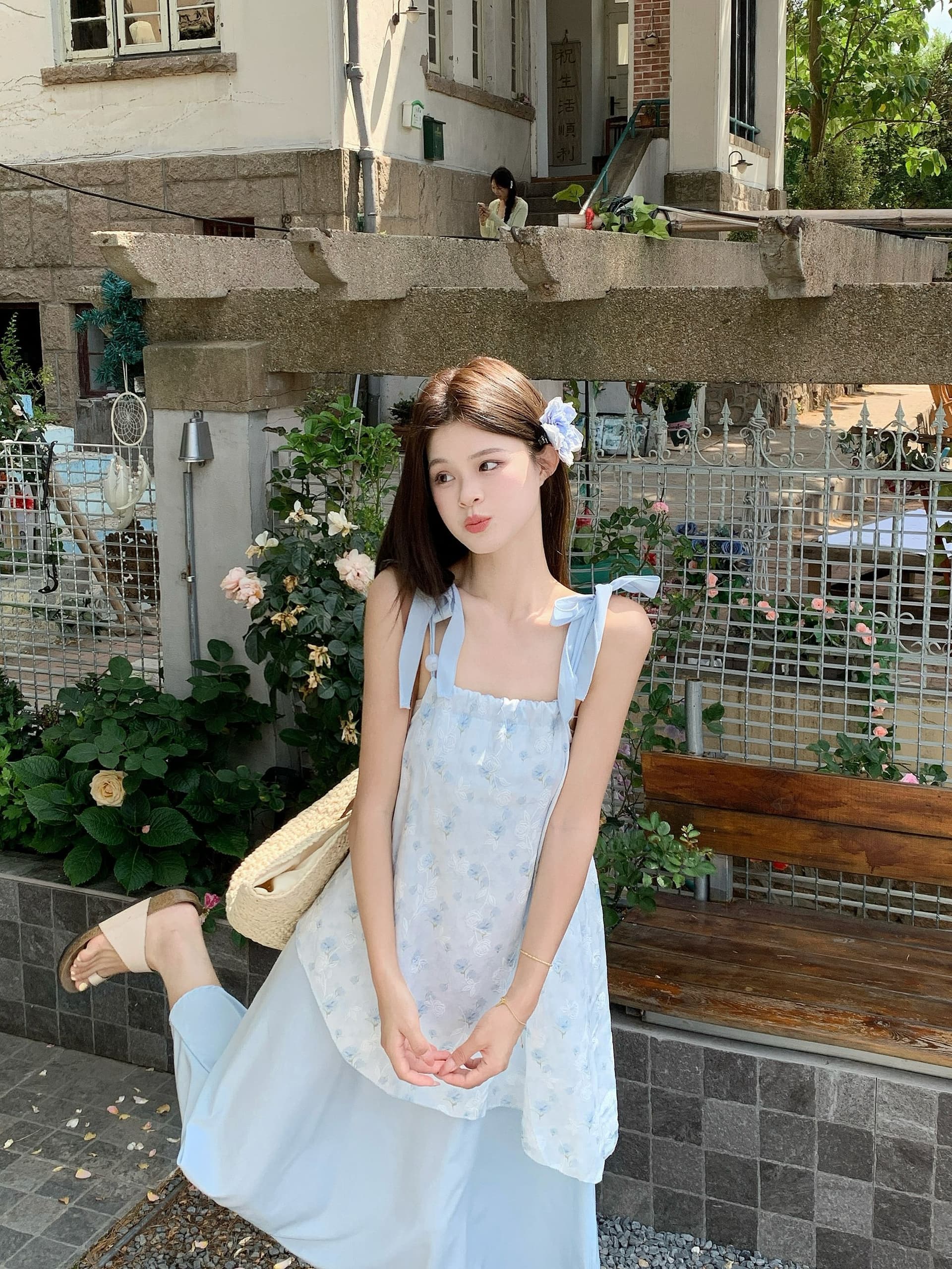 실사 해변가 휴가 꽃무늬 슬립 드레스 여성 여름 부드러운 바람 품격 불규칙 페이크 레이어드 슬림해 보이는 한 마디 치마 상세 이미지 6