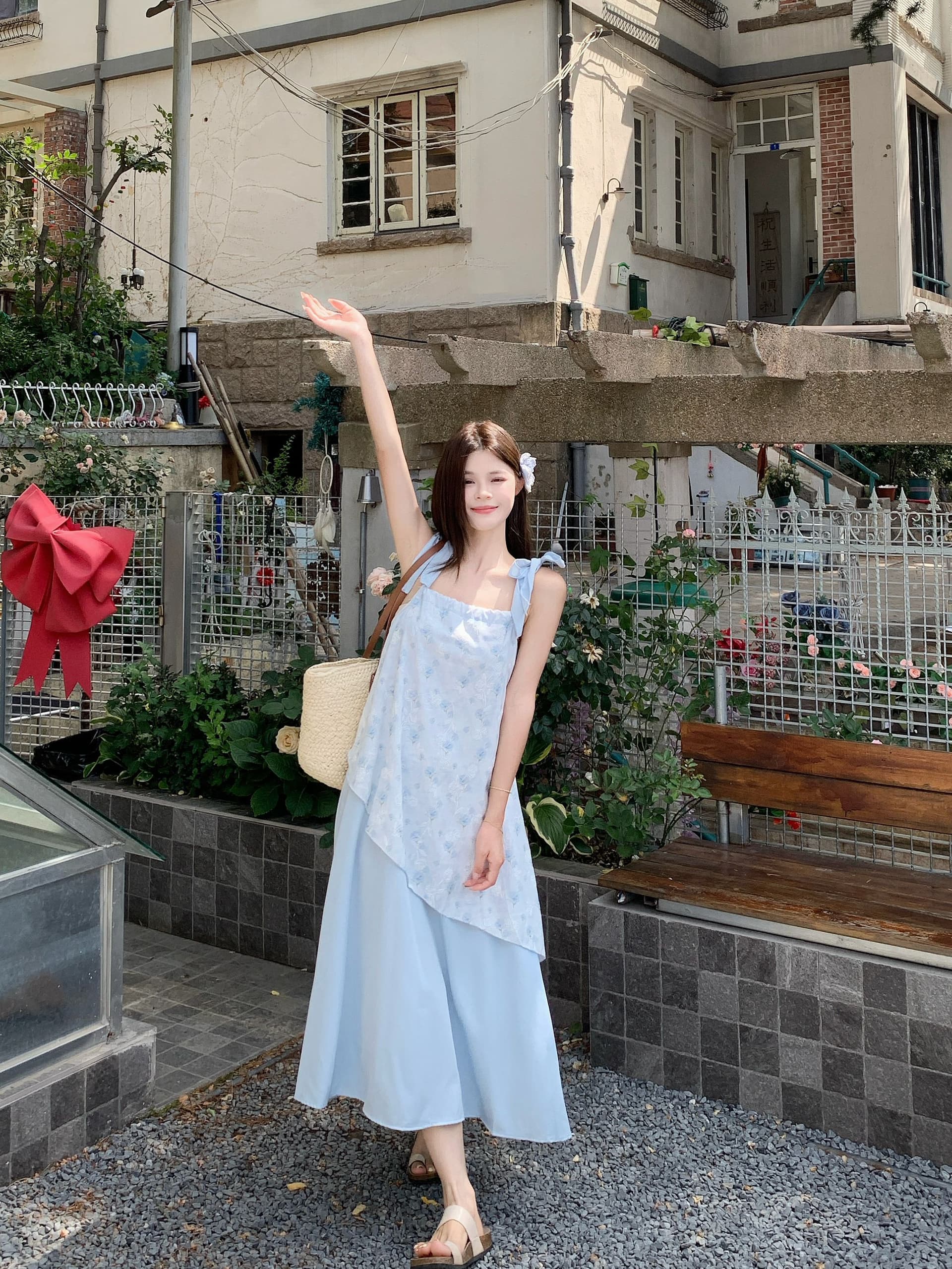 실사 해변가 휴가 꽃무늬 슬립 드레스 여성 여름 부드러운 바람 품격 불규칙 페이크 레이어드 슬림해 보이는 한 마디 치마 상세 이미지 11