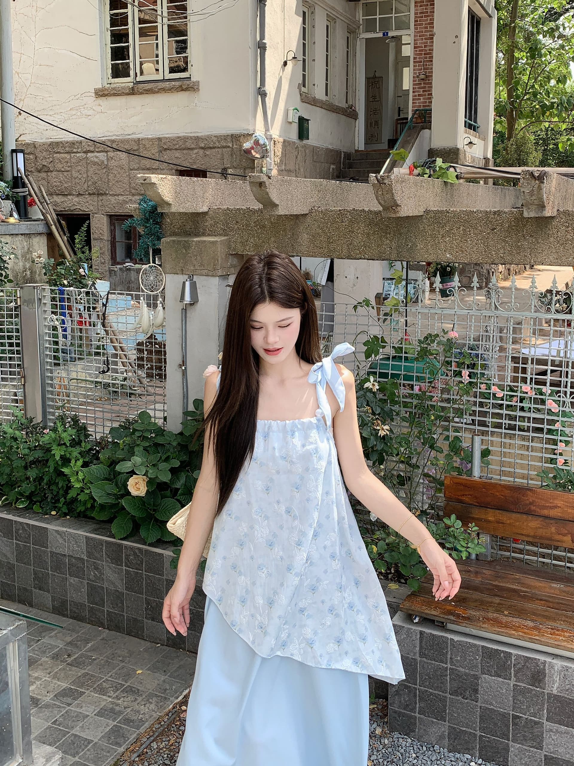 실사 해변가 휴가 꽃무늬 슬립 드레스 여성 여름 부드러운 바람 품격 불규칙 페이크 레이어드 슬림해 보이는 한 마디 치마 상세 이미지 12