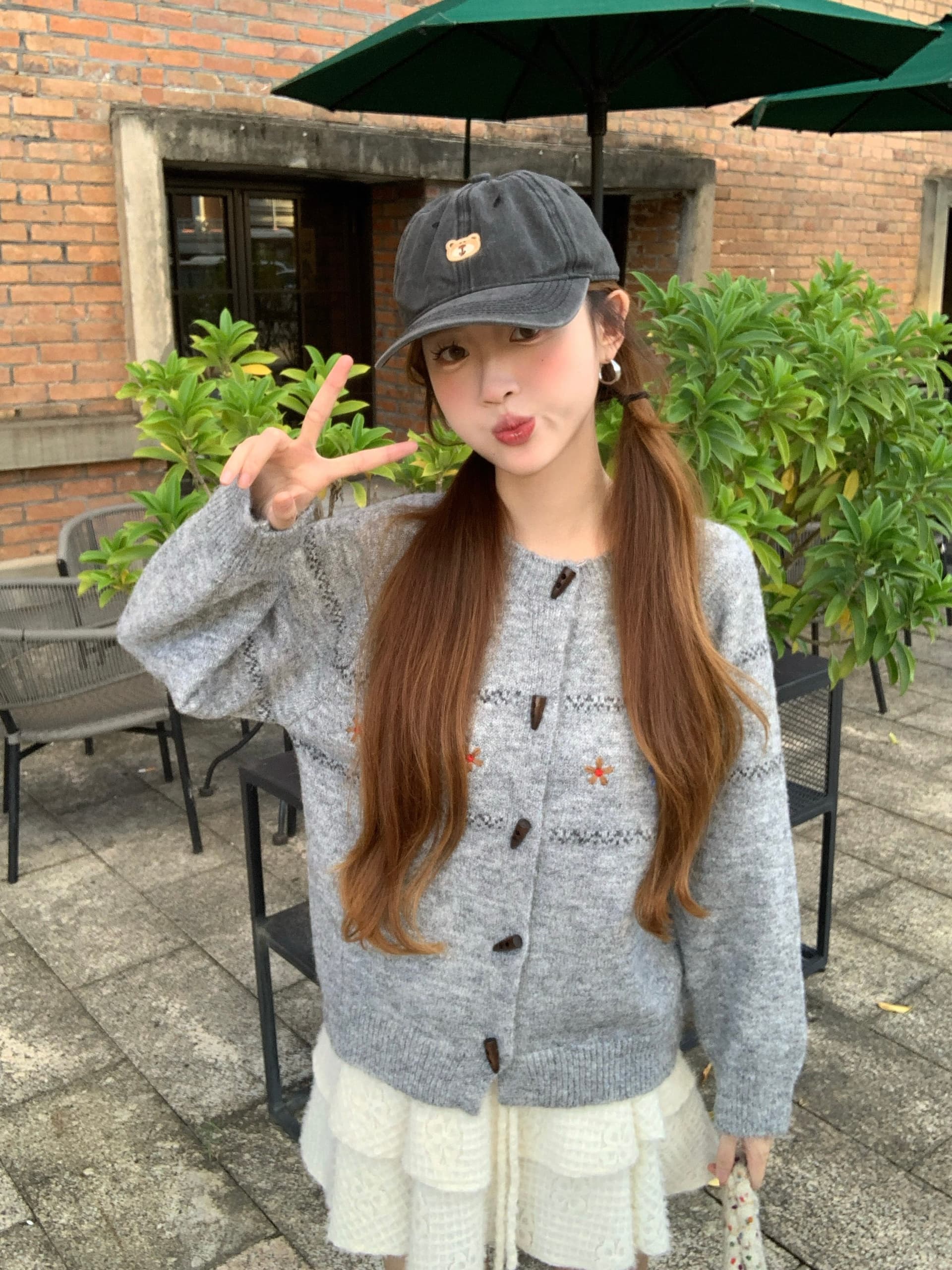 실사 한 부서 레트로 느긋한 루즈핏 오픈 가디건 회색 공정한 섬 스웨터 여성 코트 가을 겨울 소뿔 버클 외출용