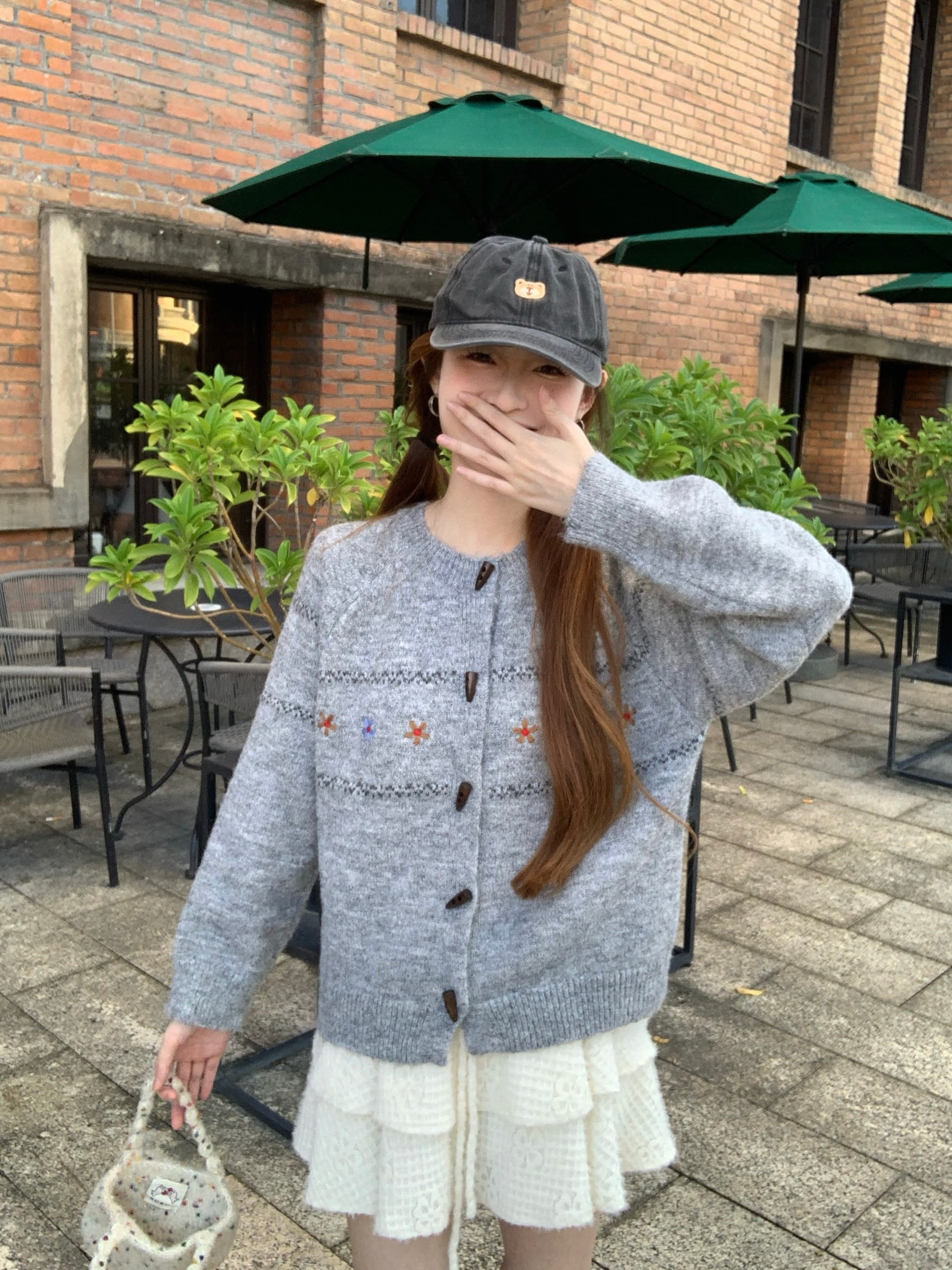 실사 한 부서 레트로 느긋한 루즈핏 오픈 가디건 회색 공정한 섬 스웨터 여성 코트 가을 겨울 소뿔 버클 외출용 상세 이미지 9