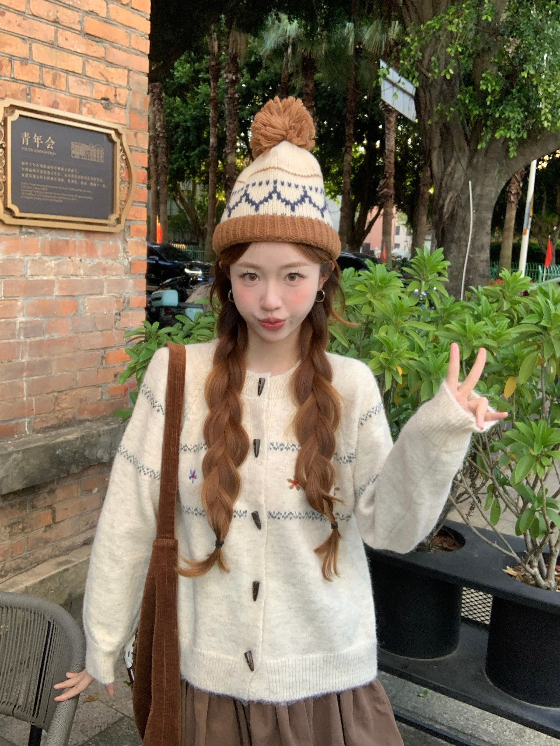 실사 한 부서 레트로 느긋한 루즈핏 오픈 가디건 회색 공정한 섬 스웨터 여성 코트 가을 겨울 소뿔 버클 외출용 상세 이미지 13