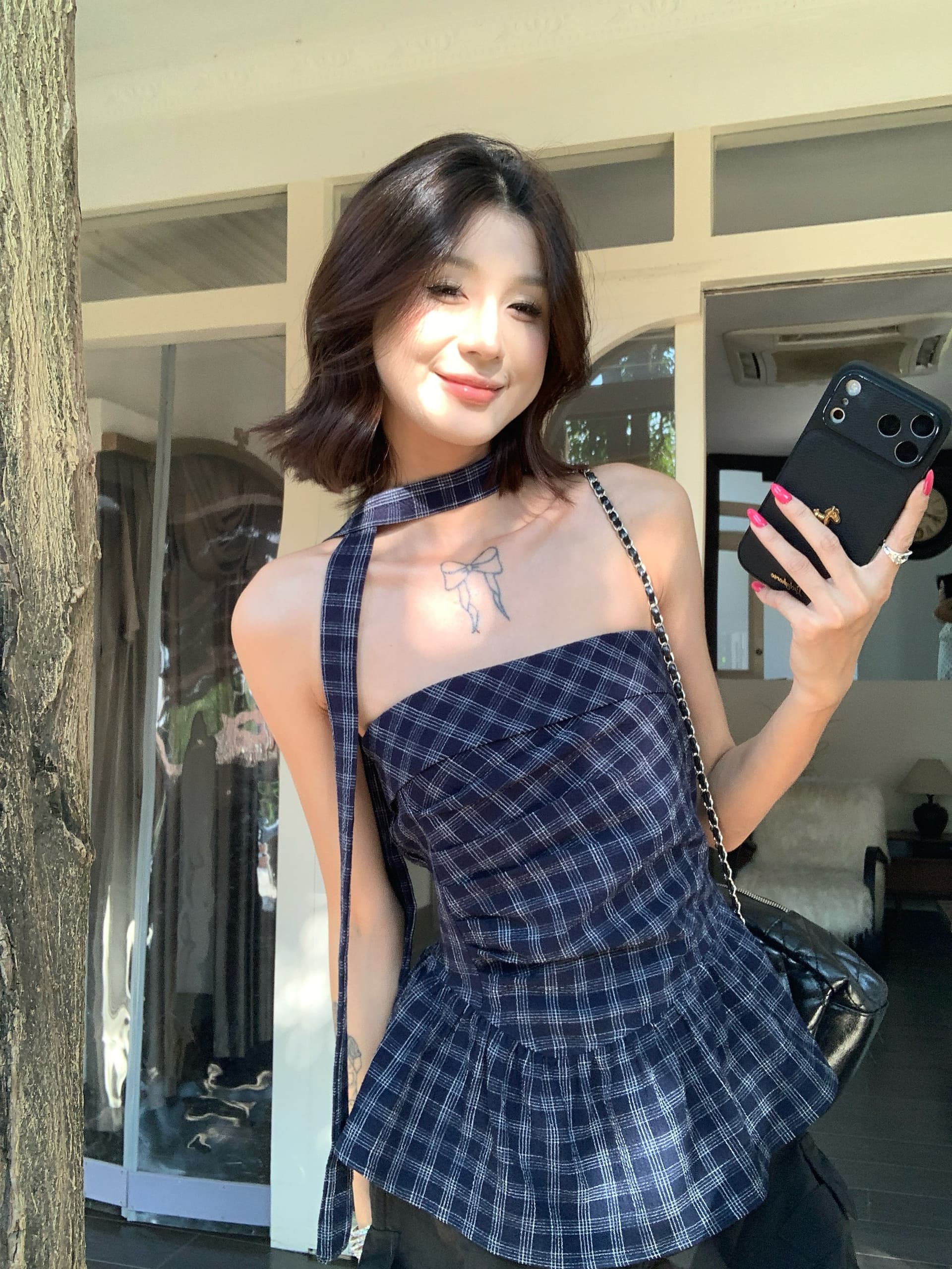 실사 아메리칸 체크무늬 튜브탑 리본 조끼 여성 여름 2026 새로운 핫걸 포장 가슴 순수한 욕망 어깨끈 없음 맨위 상세 이미지 2