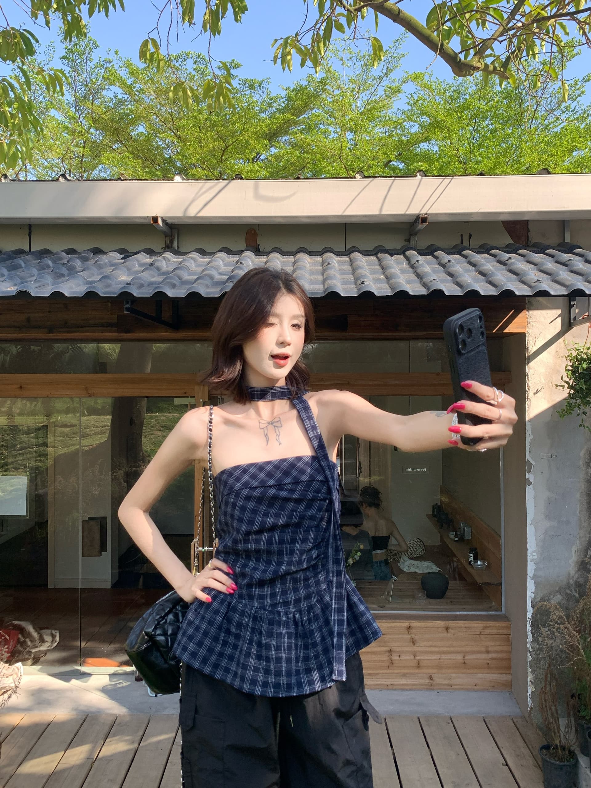 실사 아메리칸 체크무늬 튜브탑 리본 조끼 여성 여름 2026 새로운 핫걸 포장 가슴 순수한 욕망 어깨끈 없음 맨위 상세 이미지 6