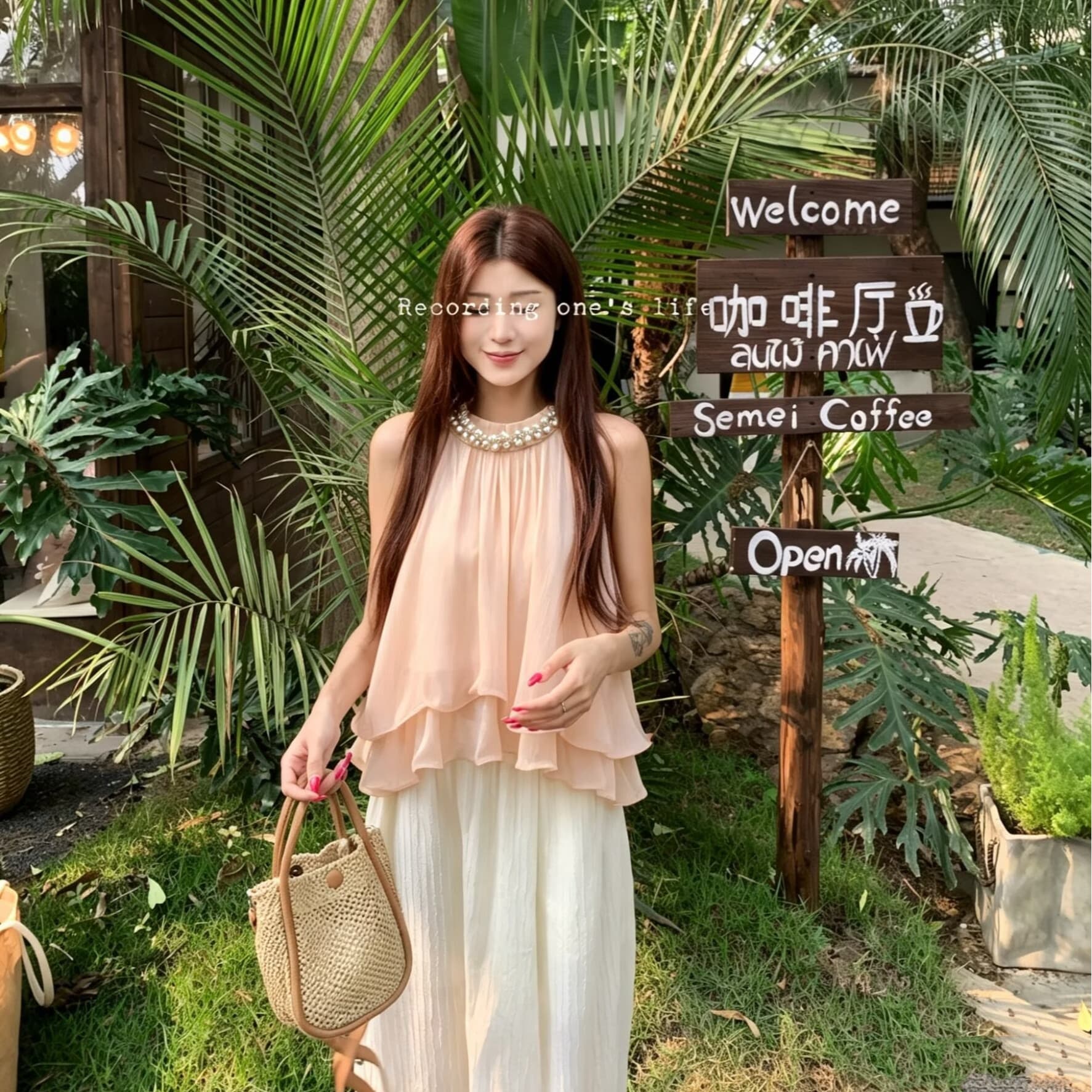 실사 명문 여성 천 골드 무거운 작업 다이아몬드 세팅 민소매 쉬폰 여성 셔츠 여름 새로운 루즈핏 슬림해 보이는 작은 셔츠 트렌디 이미지 5