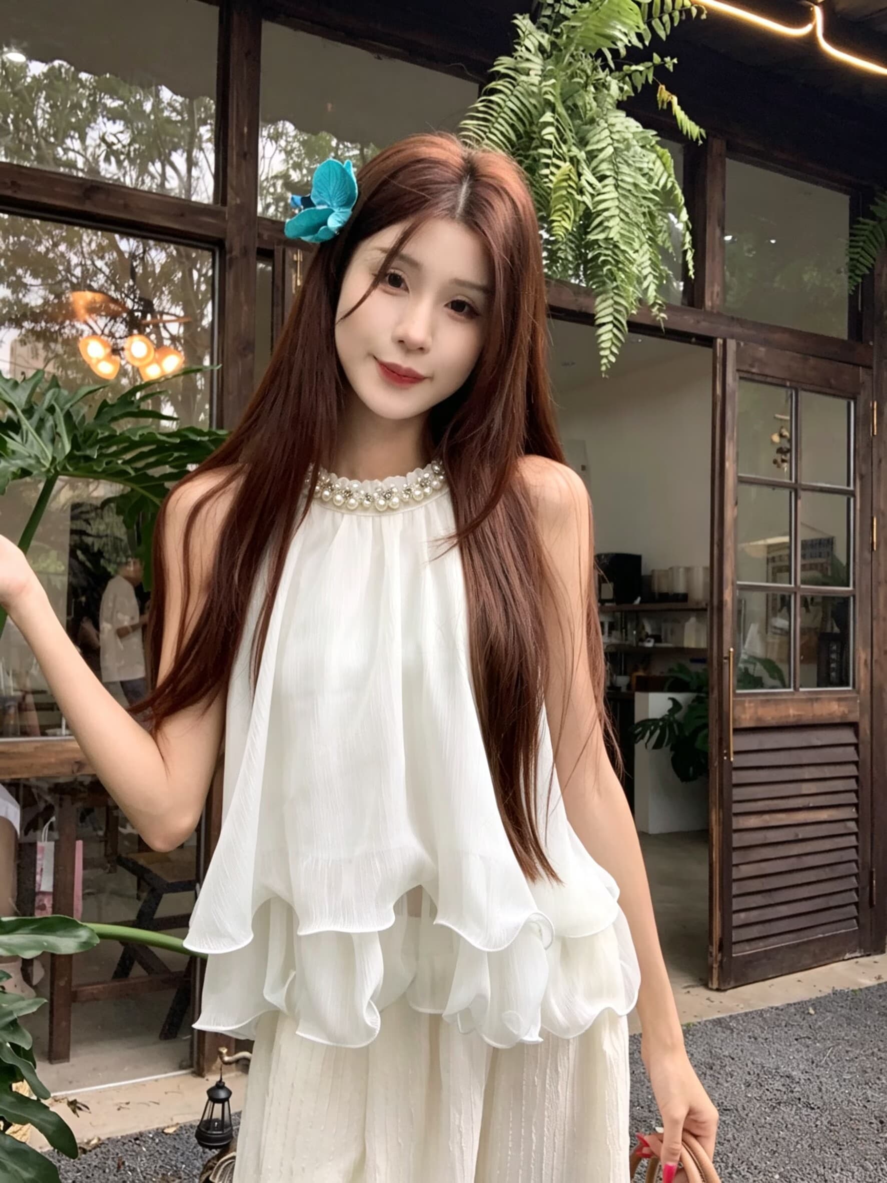 실사 명문 여성 천 골드 무거운 작업 다이아몬드 세팅 민소매 쉬폰 여성 셔츠 여름 새로운 루즈핏 슬림해 보이는 작은 셔츠 트렌디 상세 이미지 1