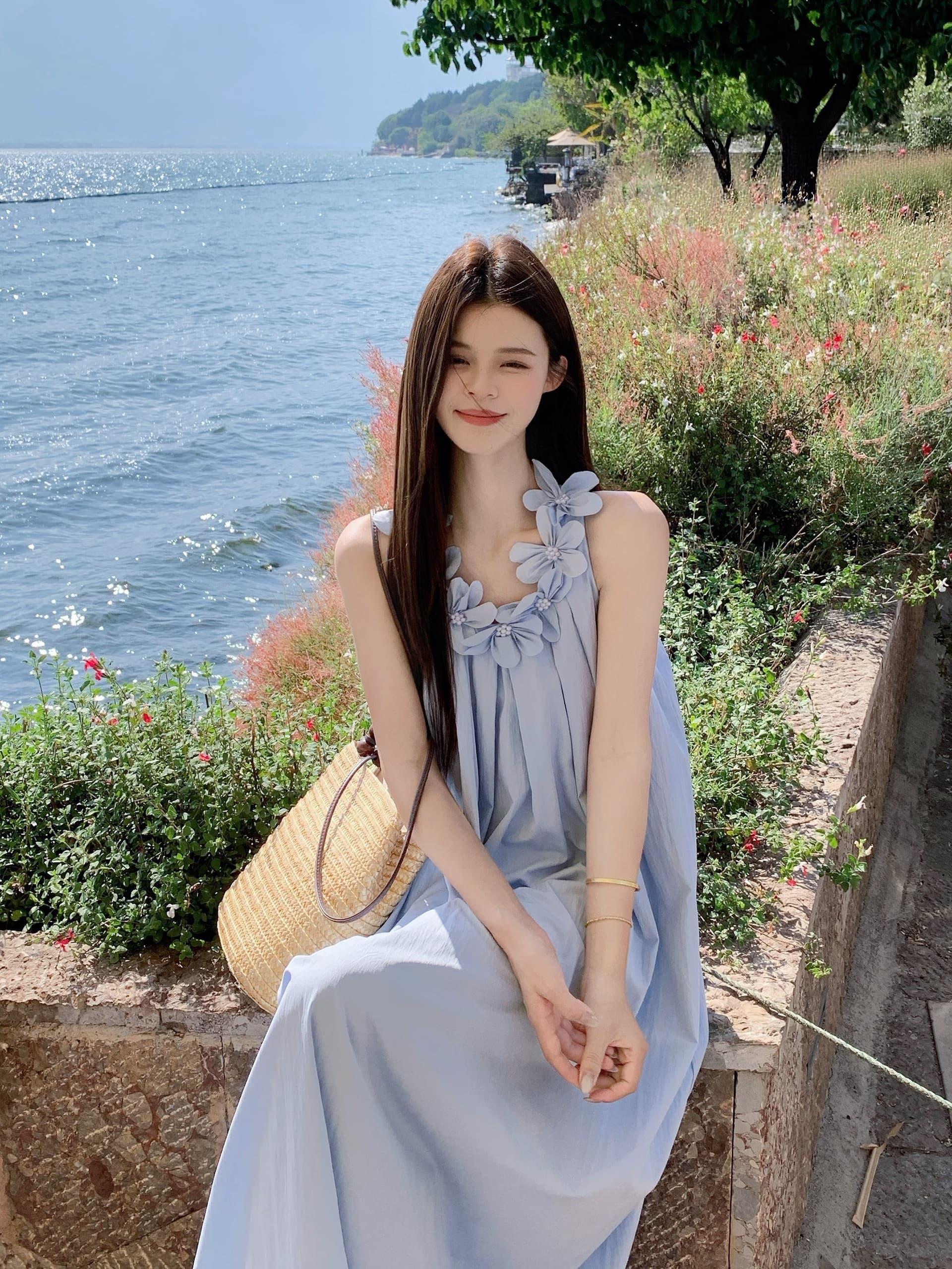 실사 무거운 작업 3 차원 꽃 슬립 여성 드레스 여름 루즈핏 슬림해 보이는 한 마디 민소매 롱 스커트 부드러운 바람 상세 이미지 10