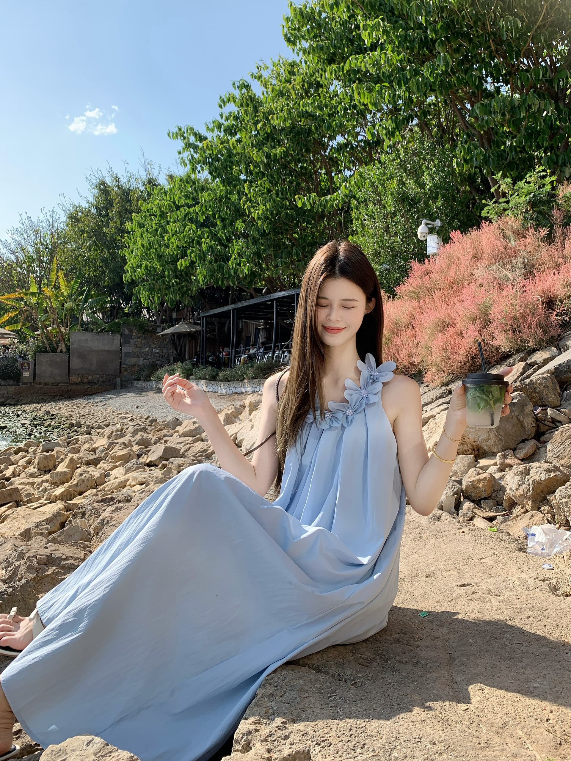 실사 무거운 작업 3 차원 꽃 슬립 여성 드레스 여름 루즈핏 슬림해 보이는 한 마디 민소매 롱 스커트 부드러운 바람 상세 이미지 11