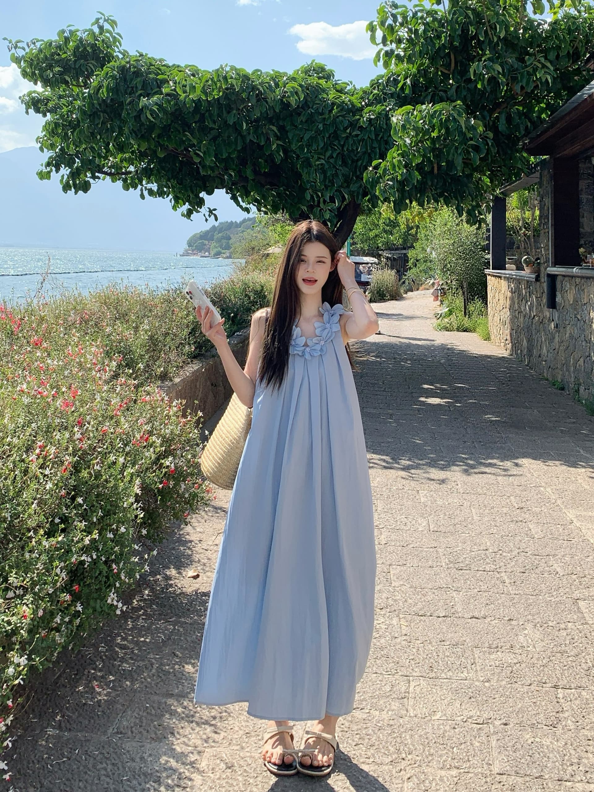 실사 무거운 작업 3 차원 꽃 슬립 여성 드레스 여름 루즈핏 슬림해 보이는 한 마디 민소매 롱 스커트 부드러운 바람 상세 이미지 12