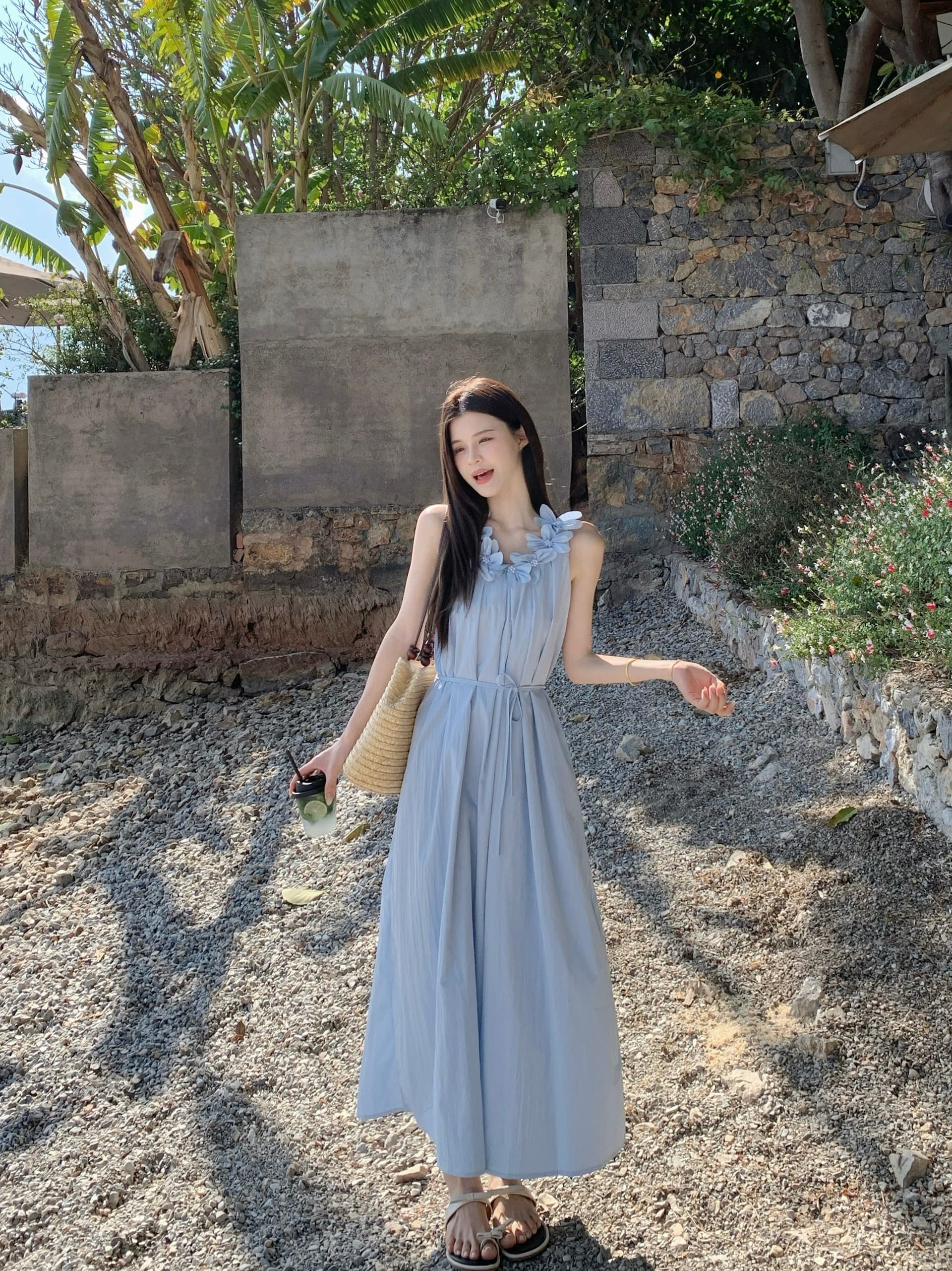 실사 무거운 작업 3 차원 꽃 슬립 여성 드레스 여름 루즈핏 슬림해 보이는 한 마디 민소매 롱 스커트 부드러운 바람 상세 이미지 20