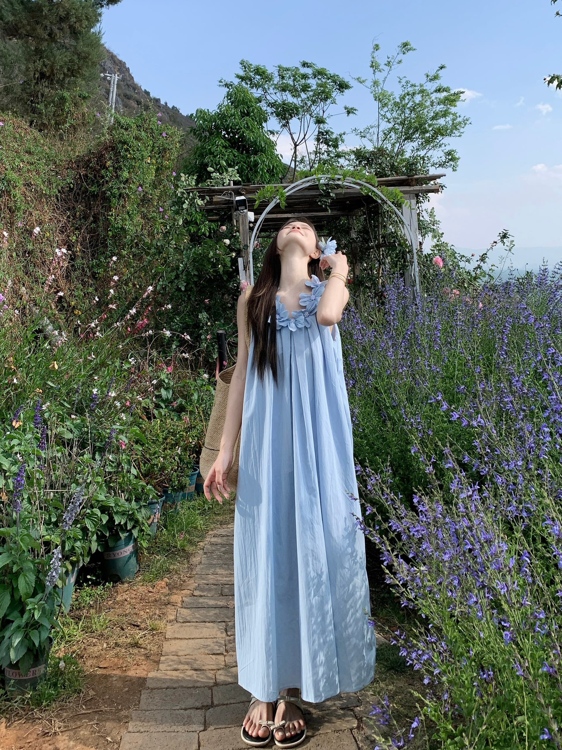 실사 무거운 작업 3 차원 꽃 슬립 여성 드레스 여름 루즈핏 슬림해 보이는 한 마디 민소매 롱 스커트 부드러운 바람 이미지 2