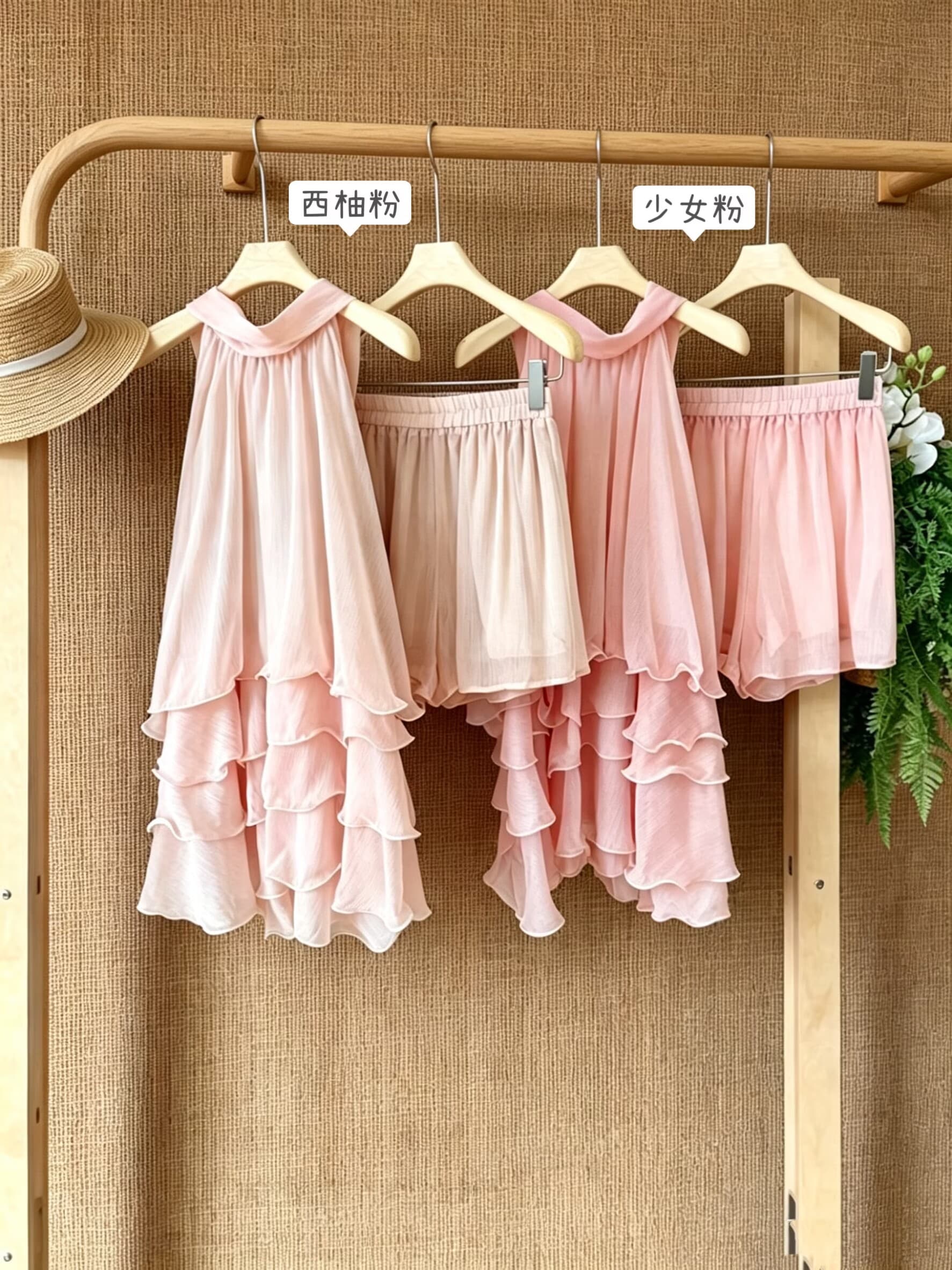 실사 릴리 오브 더 밸리 여름 머리말 분위기 센스 계단식 레이스 핑크색 행침 목 드레스 경기 반바지 루즈핏 세트 상세 이미지 2