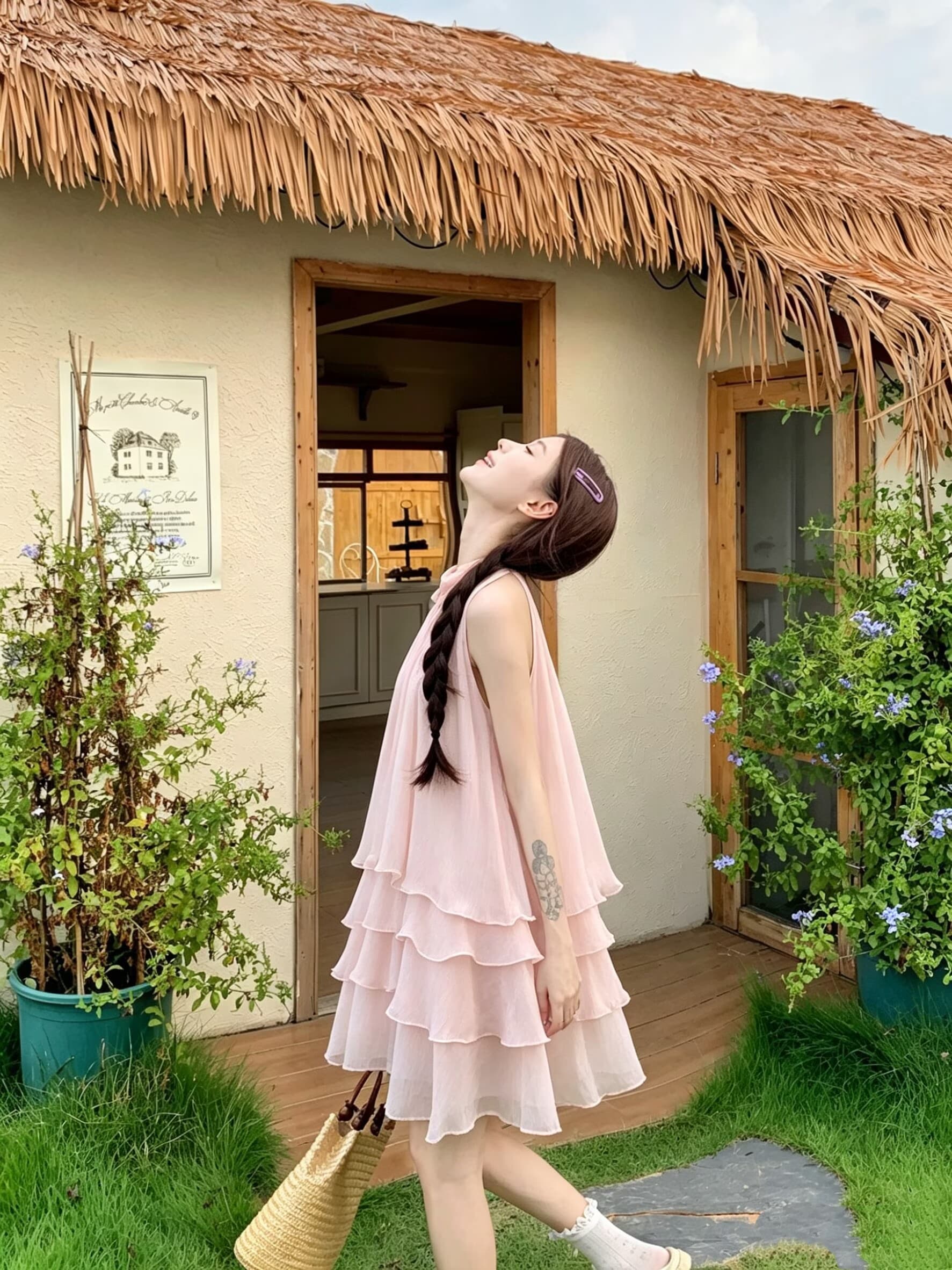 실사 릴리 오브 더 밸리 여름 머리말 분위기 센스 계단식 레이스 핑크색 행침 목 드레스 경기 반바지 루즈핏 세트 상세 이미지 14
