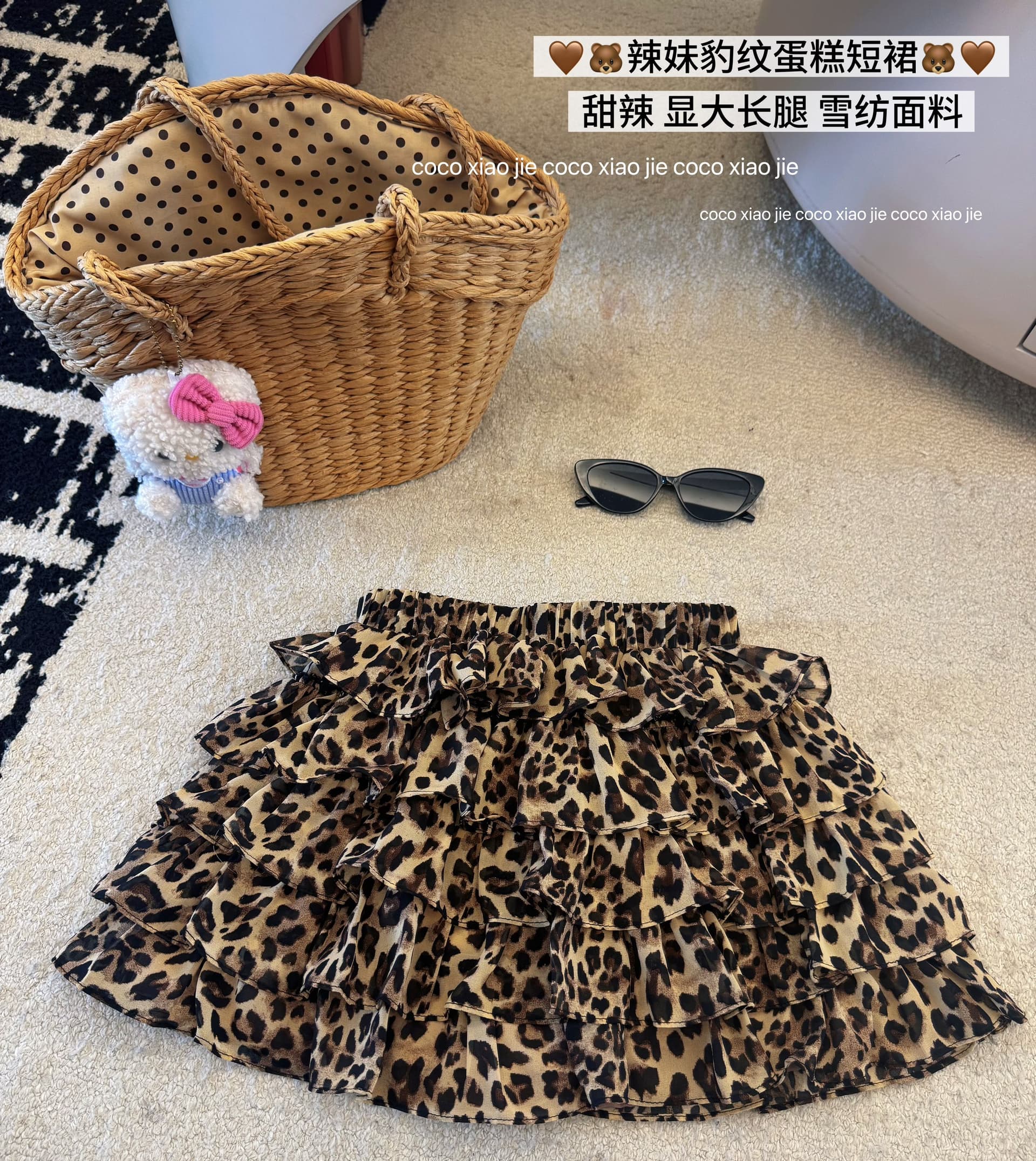 실사 레오파드 무늬 퍼프 프릴 케이크 미니 스커트 봄 여름 작은 키 레벨 센스 연령 감소 다용도 반신 스커트 상세 이미지 8