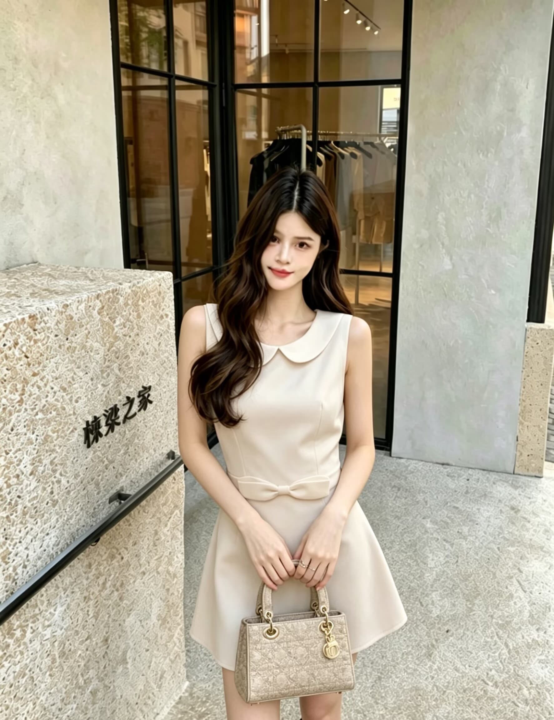 실사 윈저 미스 tr 사선 무늬 웨스트 로드 중 베이비 칼라 여성 드레스 허리 수축 슬림해 보이는 민소매 조끼 스커트 상세 이미지 5