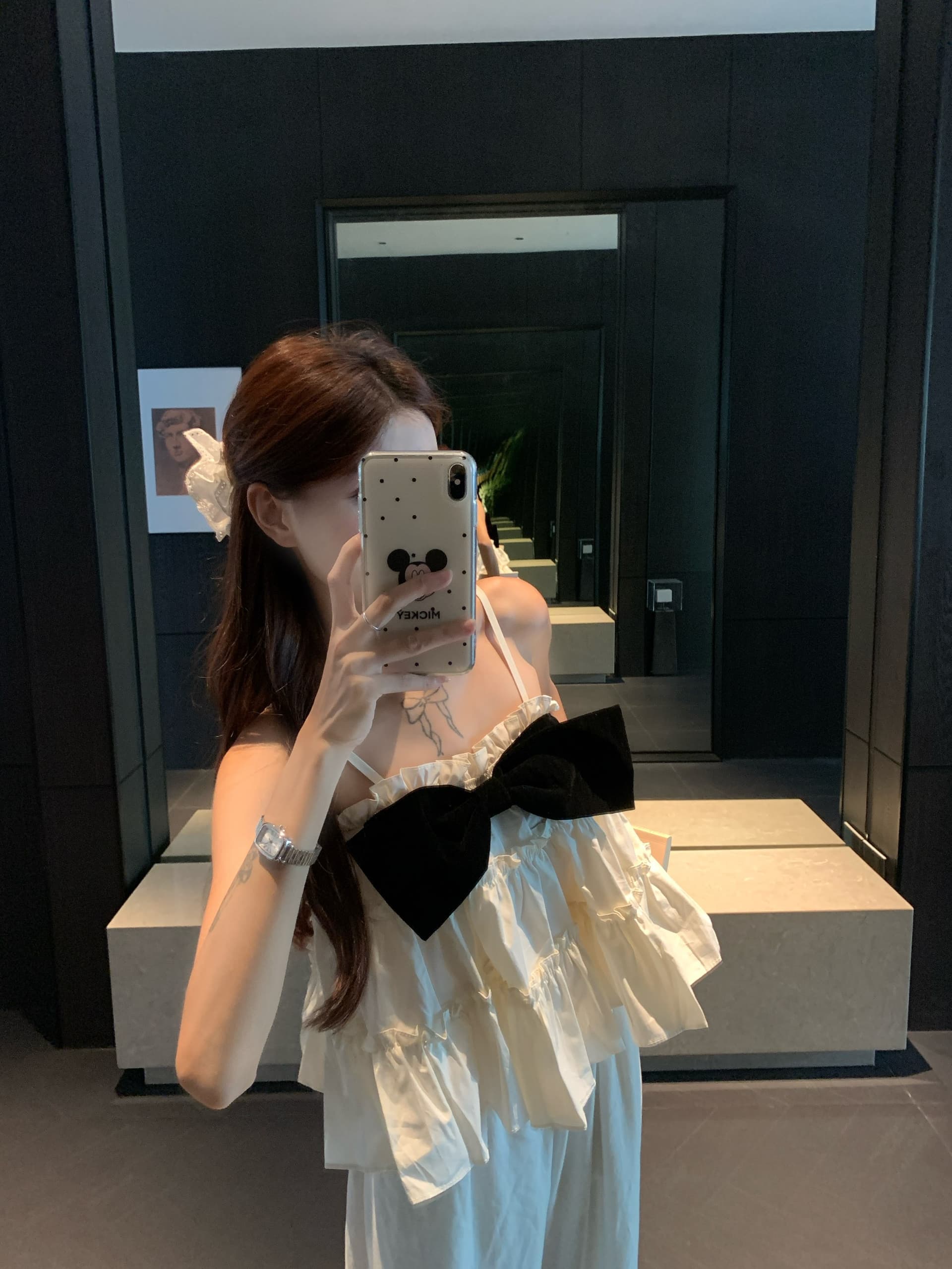 실사 디자인 센스 나비 매듭 캐미솔 여름 층 프릴 작은 대중 휴가 바람 민소매 짧은 맨위