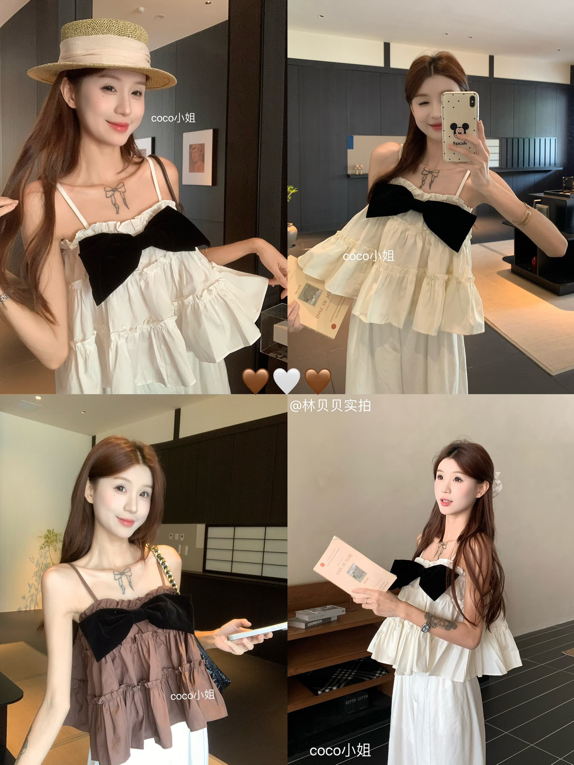 실사 디자인 센스 나비 매듭 캐미솔 여름 층 프릴 작은 대중 휴가 바람 민소매 짧은 맨위 상세 이미지 1