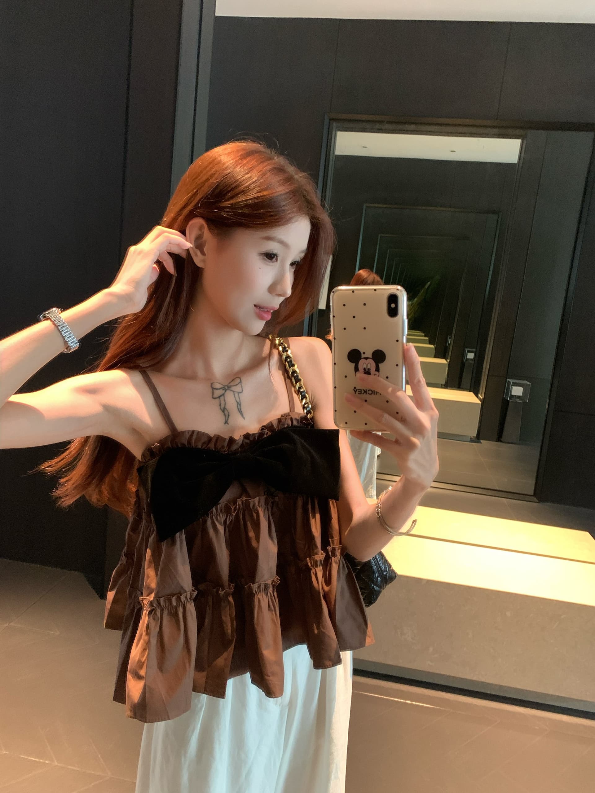 실사 디자인 센스 나비 매듭 캐미솔 여름 층 프릴 작은 대중 휴가 바람 민소매 짧은 맨위 상세 이미지 8
