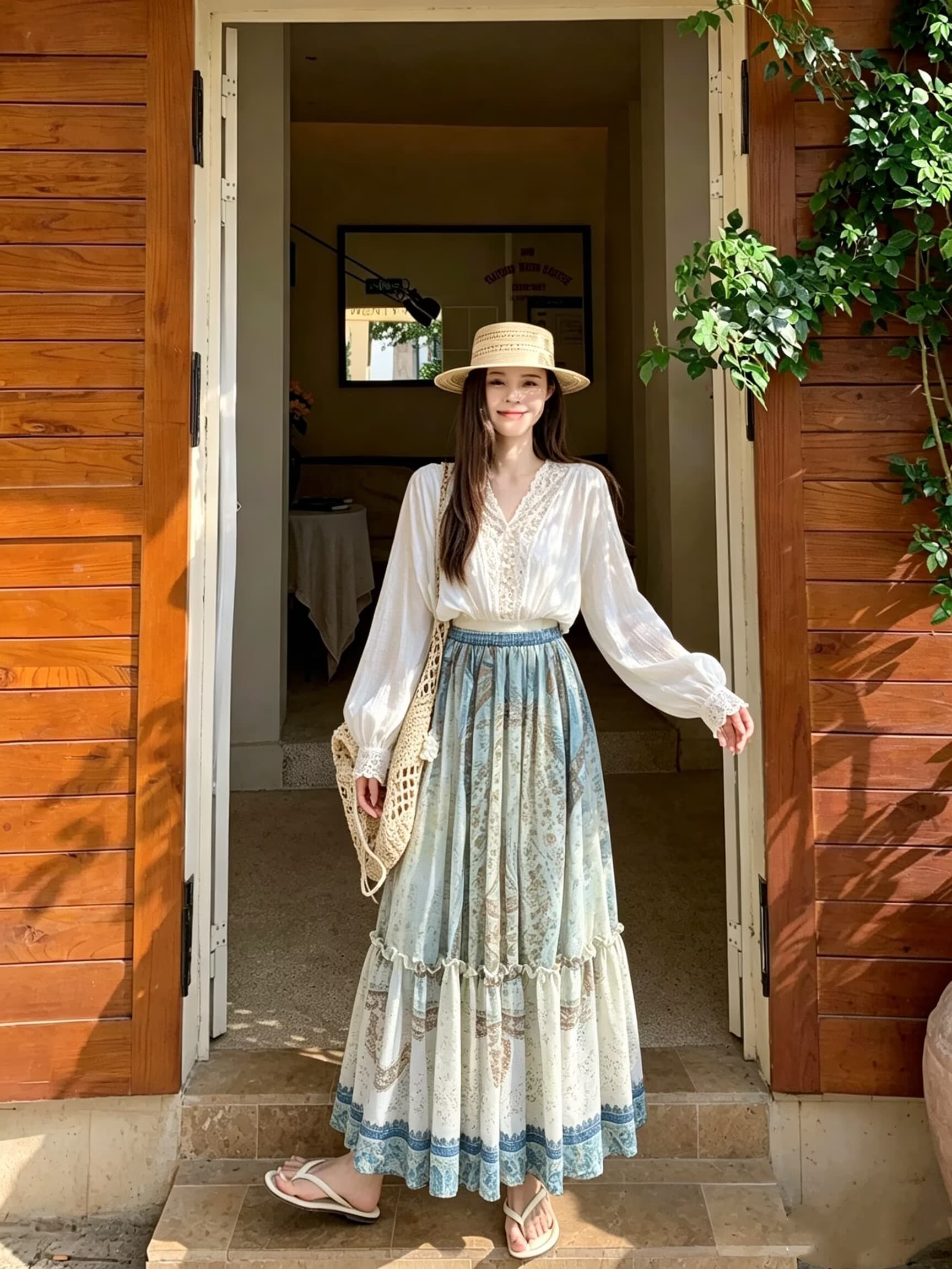 실사 운남 달리 리장 여행 휴가 바람 착용 가져 가라. 가을 여름 순수한 욕망 레이스 맨위 레트로 프린트 반신 스커트 상세 이미지 6