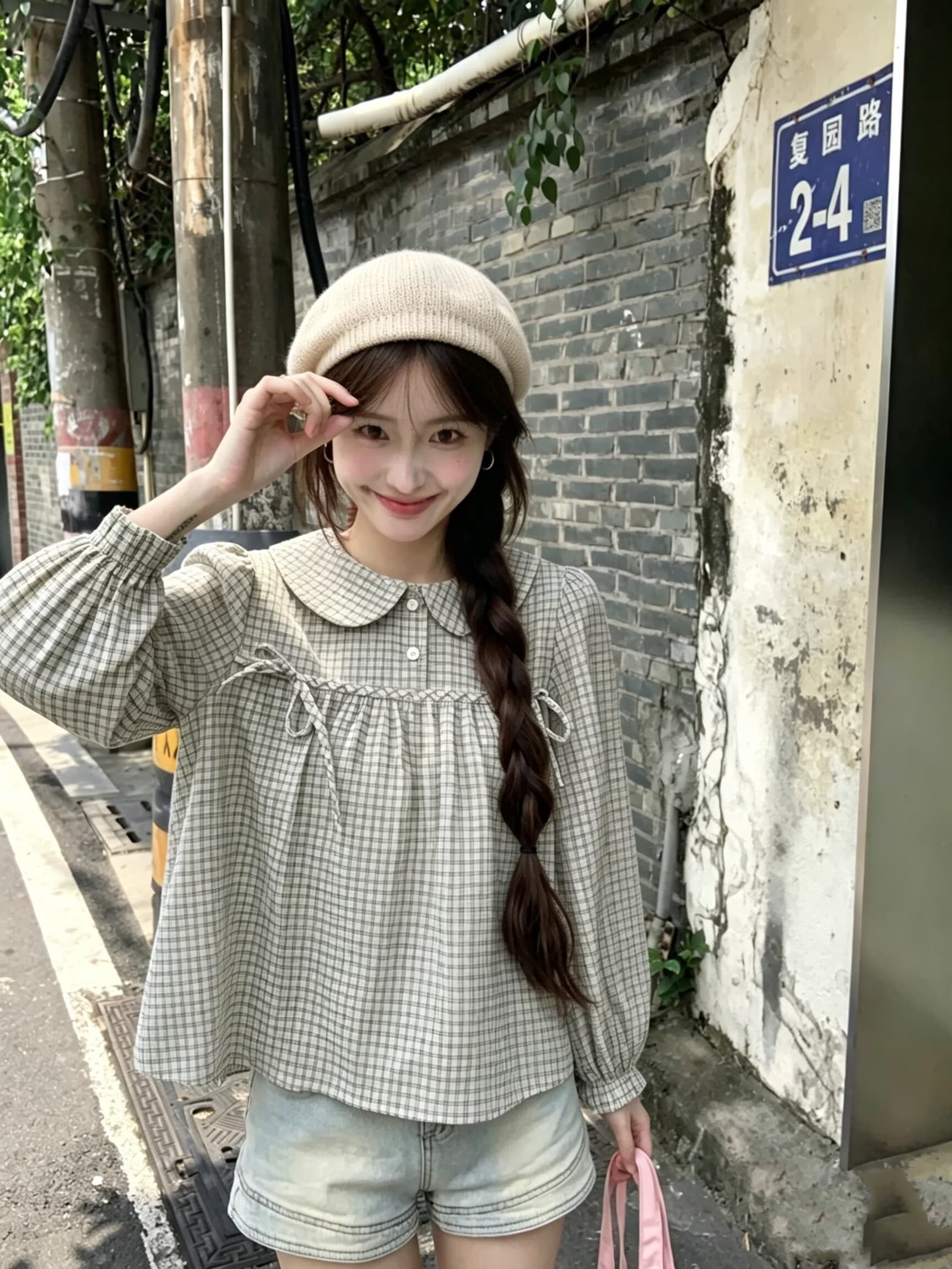 실사 2026 이른 가을 새로운 연령 감소 체크무늬 베이비 칼라 긴팔 여성 셔츠 학원 스타일 나비 매듭 다용도 맨위 상세 이미지 11