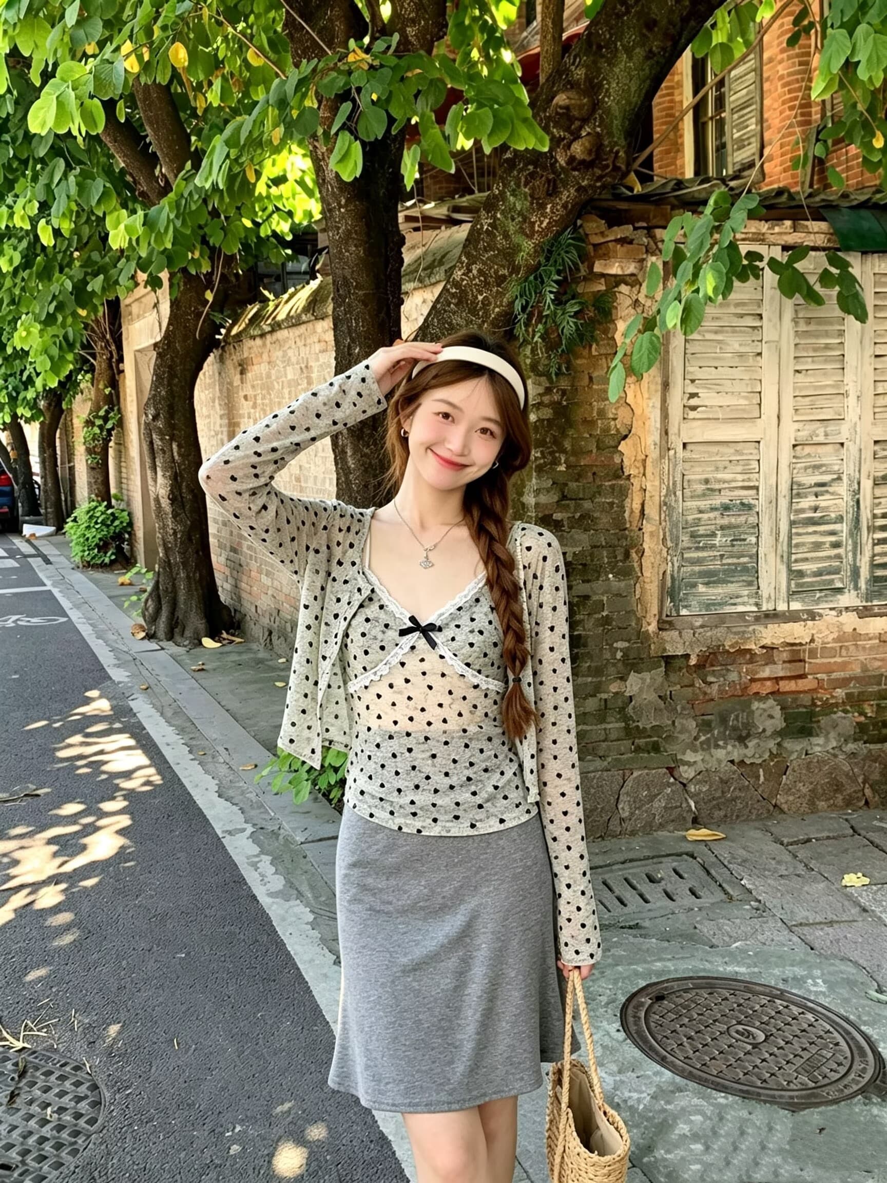 실사 눈 푸 우유 서리 순수한 욕망 바람 헤일로 염색 하트 프린트 식물 플러시 레이스 슬립 자외선 차단 오픈 가디건 상세 이미지 11