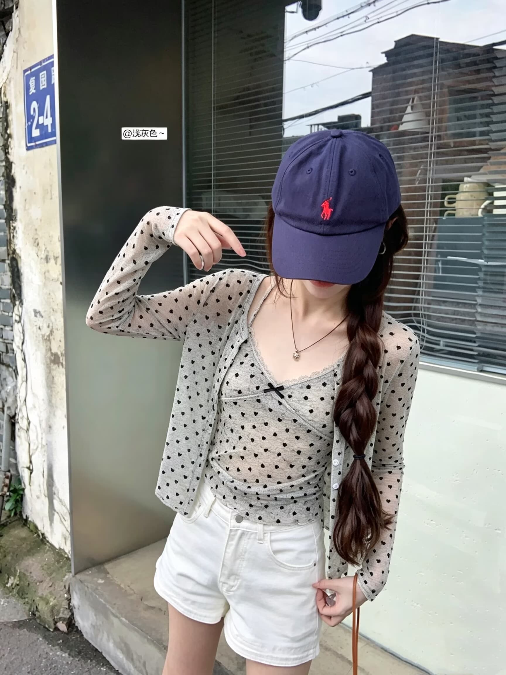 실사 눈 푸 우유 서리 순수한 욕망 바람 헤일로 염색 하트 프린트 식물 플러시 레이스 슬립 자외선 차단 오픈 가디건 상세 이미지 5