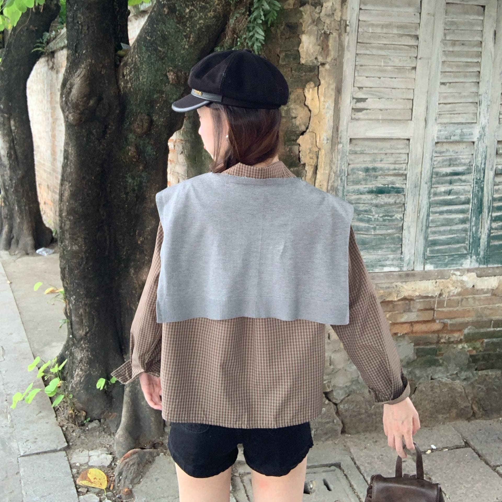 실사 2026 미니멀리즘 학원 가을 miu 부서 한 부서 격자 무늬 셔츠 루즈핏 긴팔 맨위 경기 숄 이미지 5