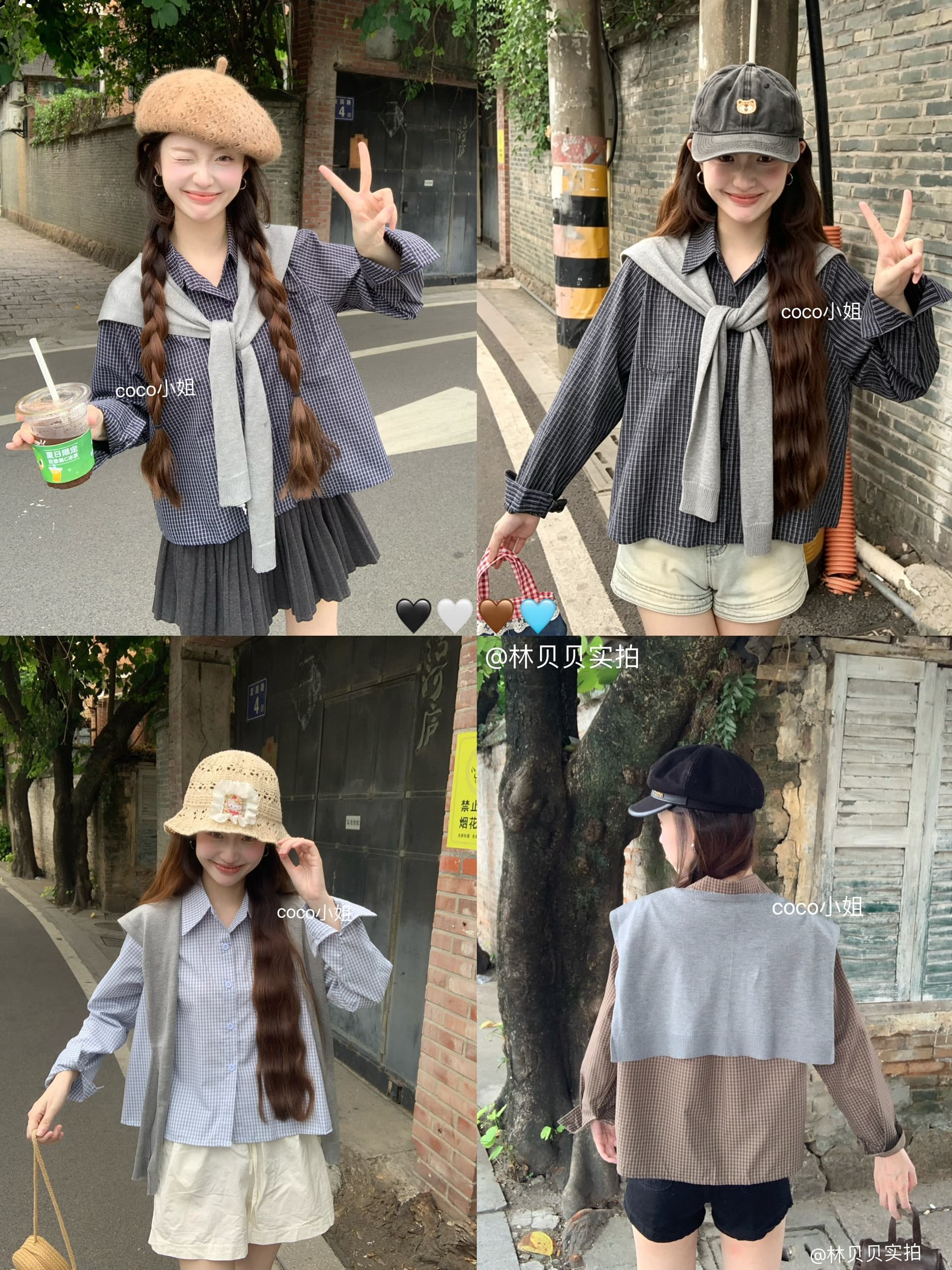 실사 2026 미니멀리즘 학원 가을 miu 부서 한 부서 격자 무늬 셔츠 루즈핏 긴팔 맨위 경기 숄 상세 이미지 1