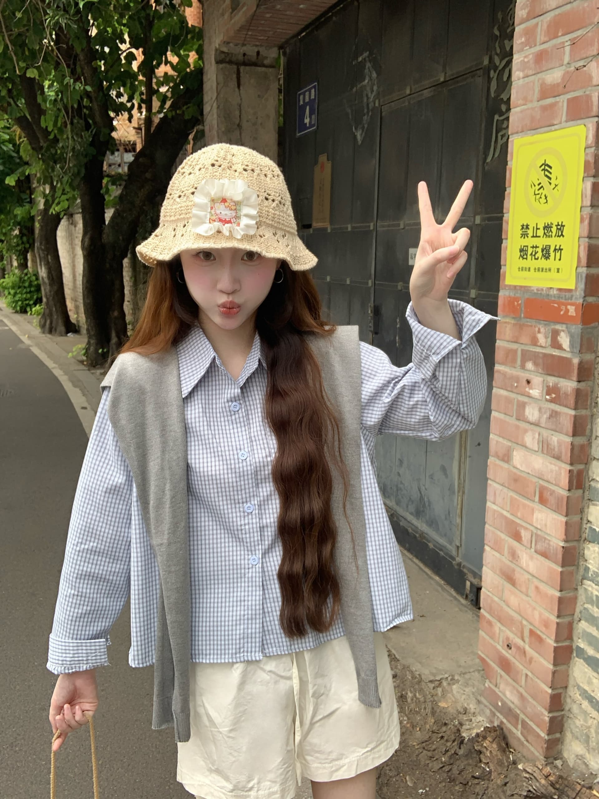 실사 2026 미니멀리즘 학원 가을 miu 부서 한 부서 격자 무늬 셔츠 루즈핏 긴팔 맨위 경기 숄 상세 이미지 15