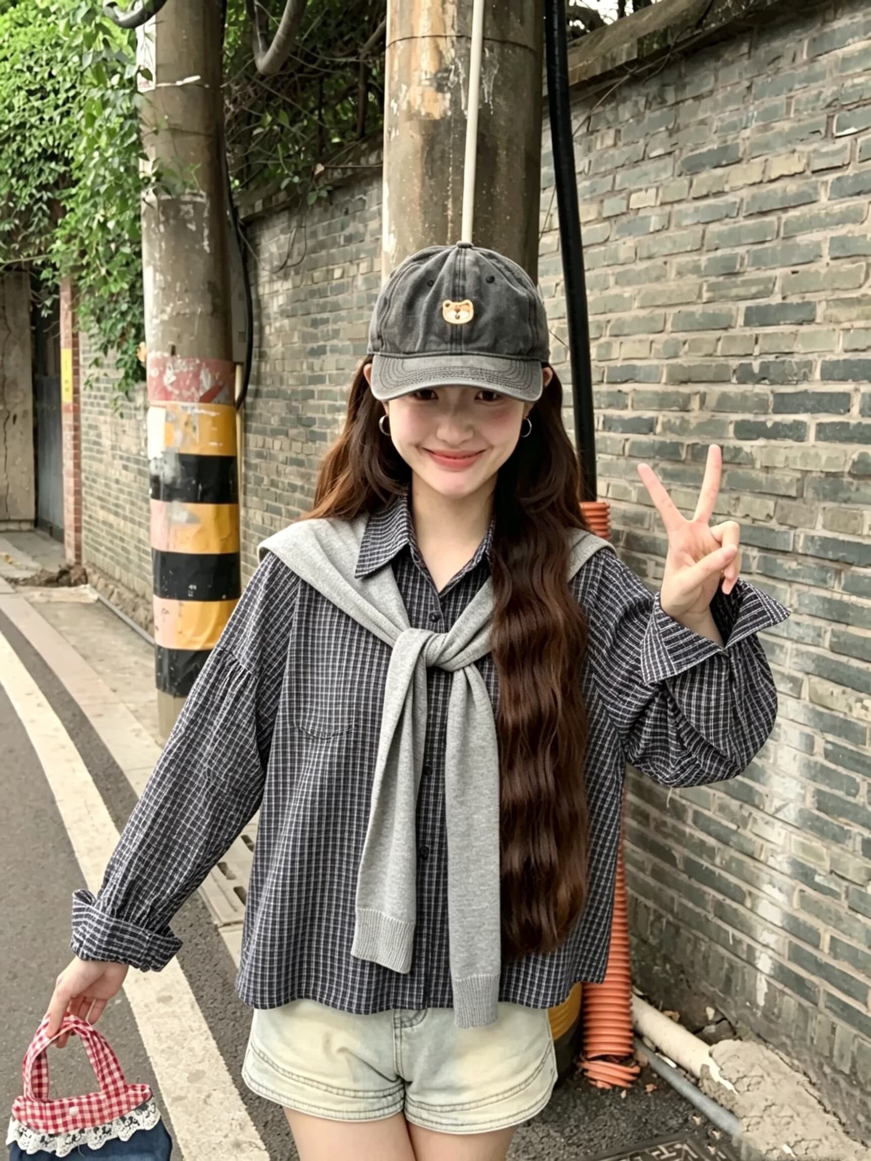 실사 2026 미니멀리즘 학원 가을 miu 부서 한 부서 격자 무늬 셔츠 루즈핏 긴팔 맨위 경기 숄 이미지 4