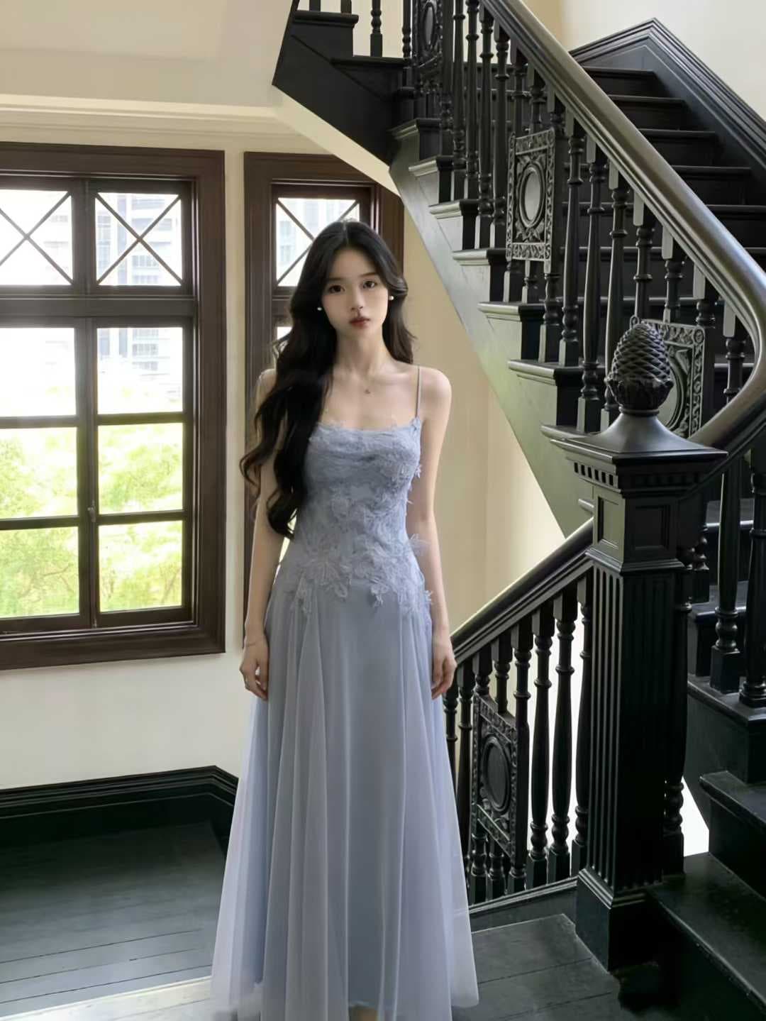 프랑스식 패션 명문 여성 품격 망사 슬립 드레스 외국 가스 휴가 바람 백리스 큰 진자 요정 롱 스커트 상세 이미지 13