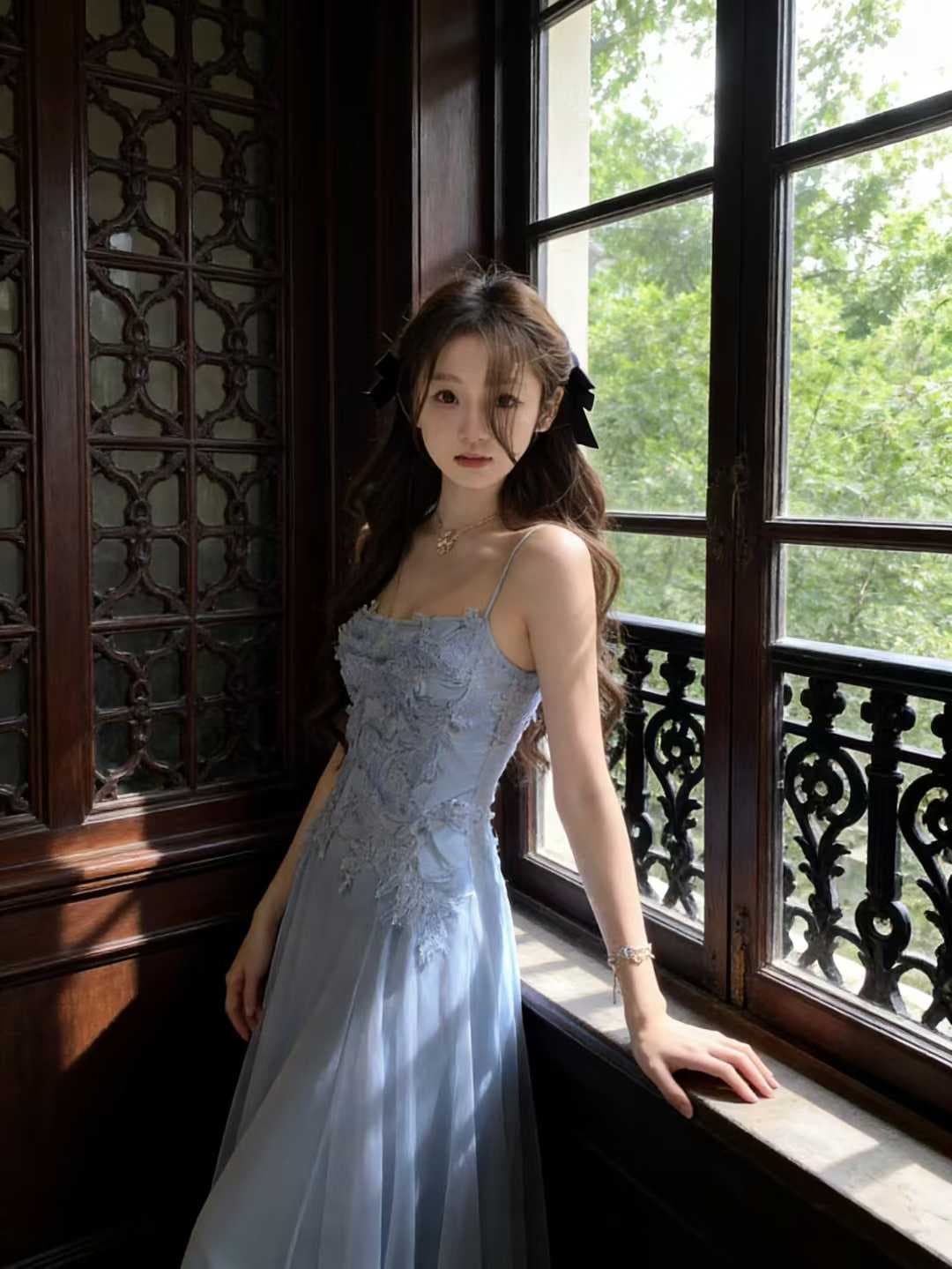 프랑스식 패션 명문 여성 품격 망사 슬립 드레스 외국 가스 휴가 바람 백리스 큰 진자 요정 롱 스커트 상세 이미지 14