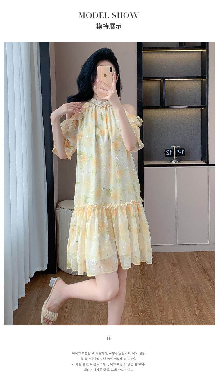2026 년 여름 새로운 해변가 요정 여성 휴가 치마 프랑스식 오프숄더 도파민 꽃무늬 달콤함 드레스 상세 이미지 6