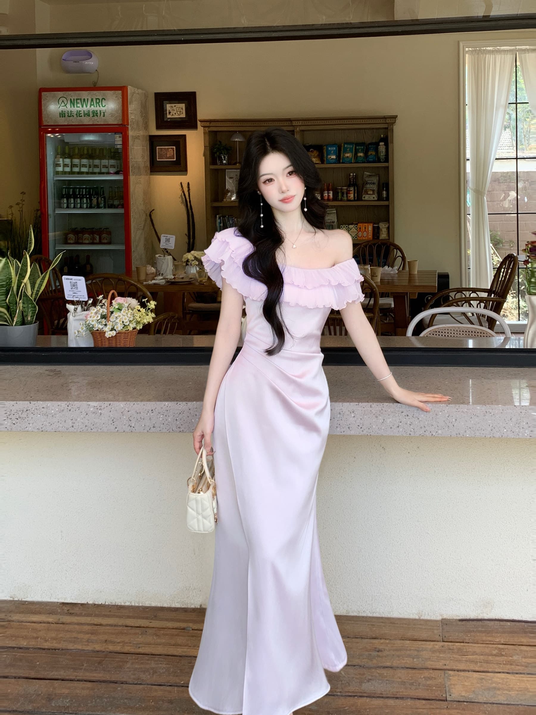 인어 진주 눈물 품격 순수한 욕망 새틴 프릴 오프숄더 표지 배 슬림해 보이는 인어 꼬리 여성 드레스 예복 치마 상세 이미지 11