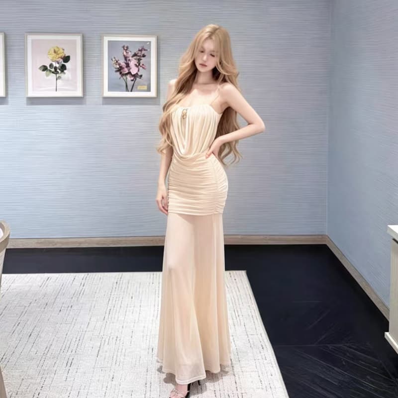 감기 센스 망사 슬립 여성 드레스 순수한 욕망 섹시함 허리 수축 타이트 스커트 롱 스커트 명문 여성 생일 연회 예복 치마 이미지 2