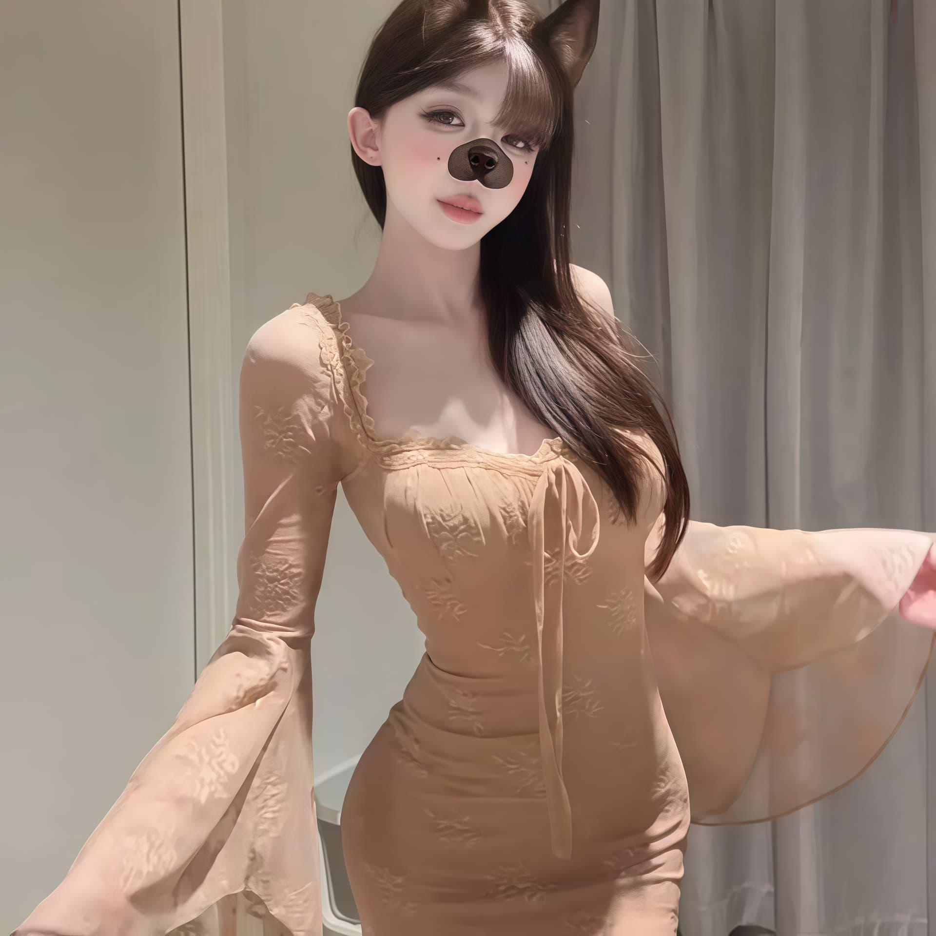 품격 섹시함 레이스 광장 칼라 나팔 소매 타이트 스커트 여성 드레스 봄 가을 새로운 디자인 센스 몸매 가꾸기 백리스 롱 스커트 상세 이미지 8