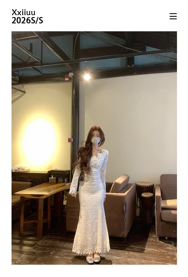 프랑스식 부드러운 바람 품격 길다 치마 2026 새로운 무거운 작업 꽃 레이스 치마 고유 한 슈퍼 잘 생긴 여성 드레스 상세 이미지 3