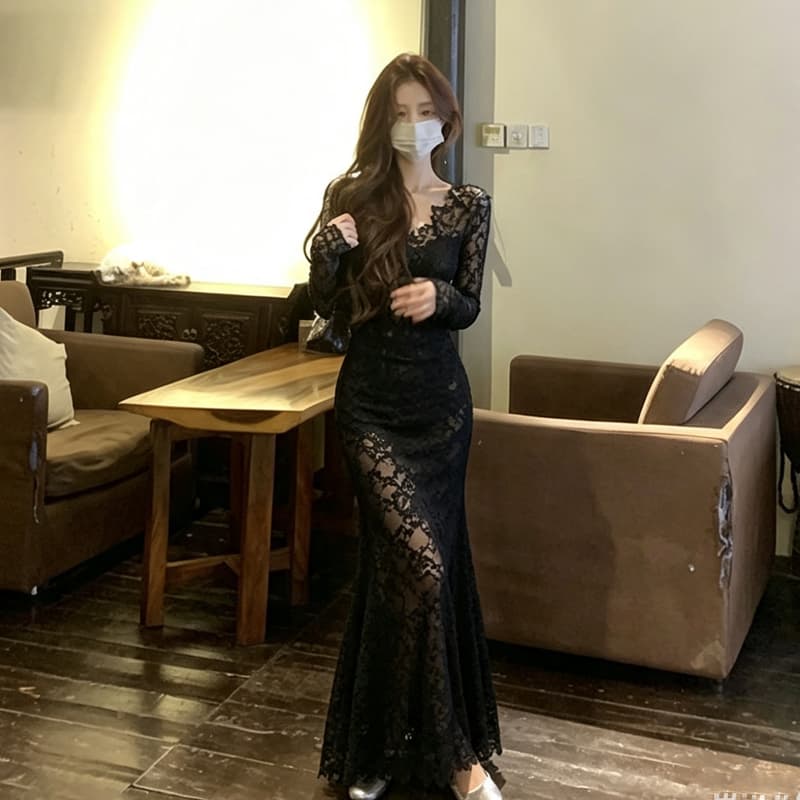 프랑스식 부드러운 바람 품격 길다 치마 2026 새로운 무거운 작업 꽃 레이스 치마 고유 한 슈퍼 잘 생긴 여성 드레스 상세 이미지 17