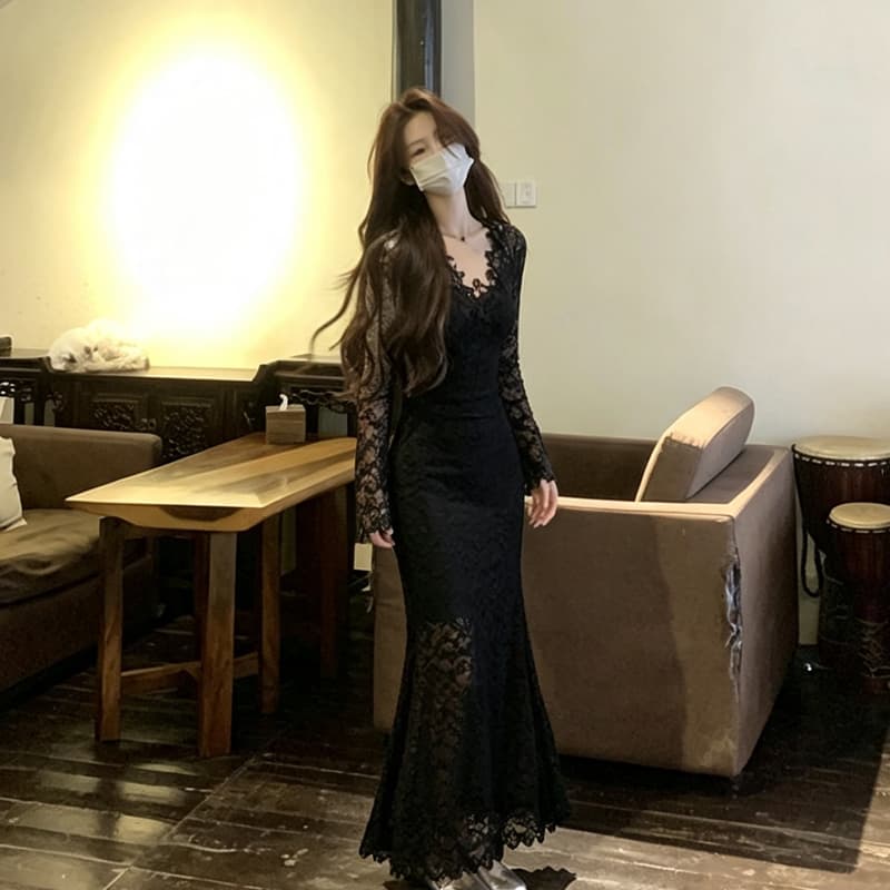 프랑스식 부드러운 바람 품격 길다 치마 2026 새로운 무거운 작업 꽃 레이스 치마 고유 한 슈퍼 잘 생긴 여성 드레스 상세 이미지 19
